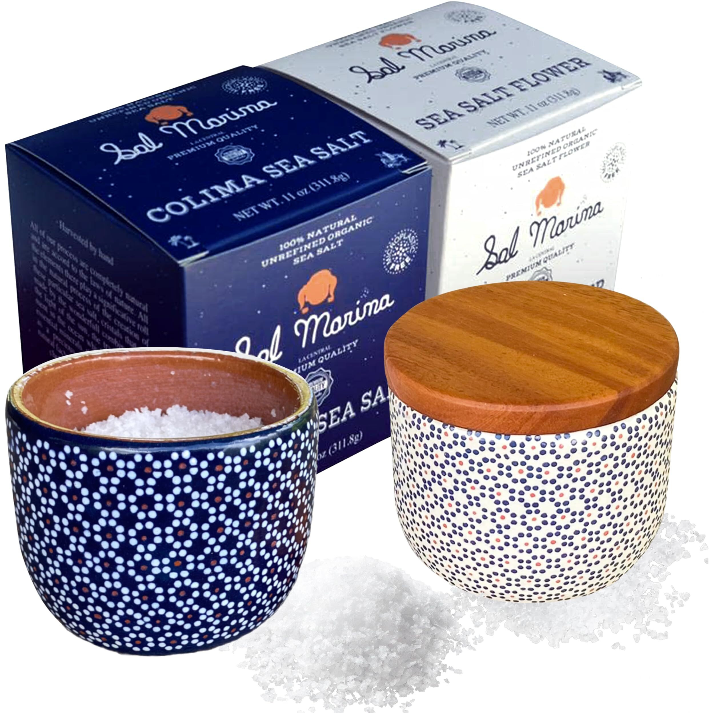 Sal Marina | Sea Salt | Sea Salt Flower | 2 Containers One For Each Salt| Lagoon Of Coyutl  N Colima Mexico | Friendly To The Human Body | Different Essential Minerals For The Human Body | Package Of 2