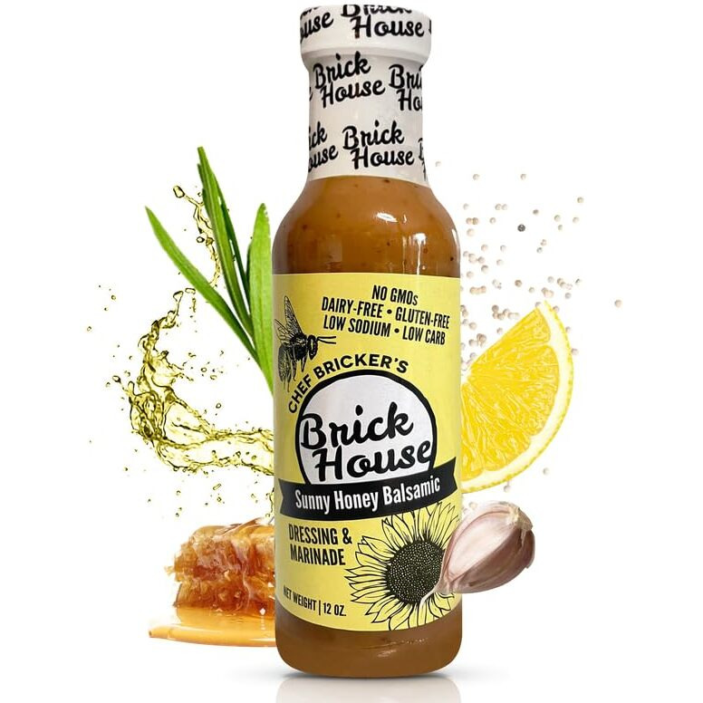 Sunny Honey Balsamic Vinaigrette Dressing, Low Carbs Balsamic Vinaigrette Salad Dressing, Non-Gmo & Low Sodium Salad Dressing By Brick House, 12 Oz