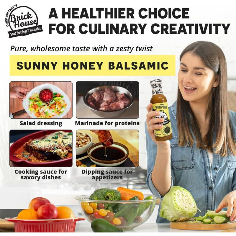 Sunny Honey Balsamic Vinaigrette Dressing, Low Carbs Balsamic Vinaigrette Salad Dressing, Non-Gmo & Low Sodium Salad Dressing By Brick House, 12 Oz