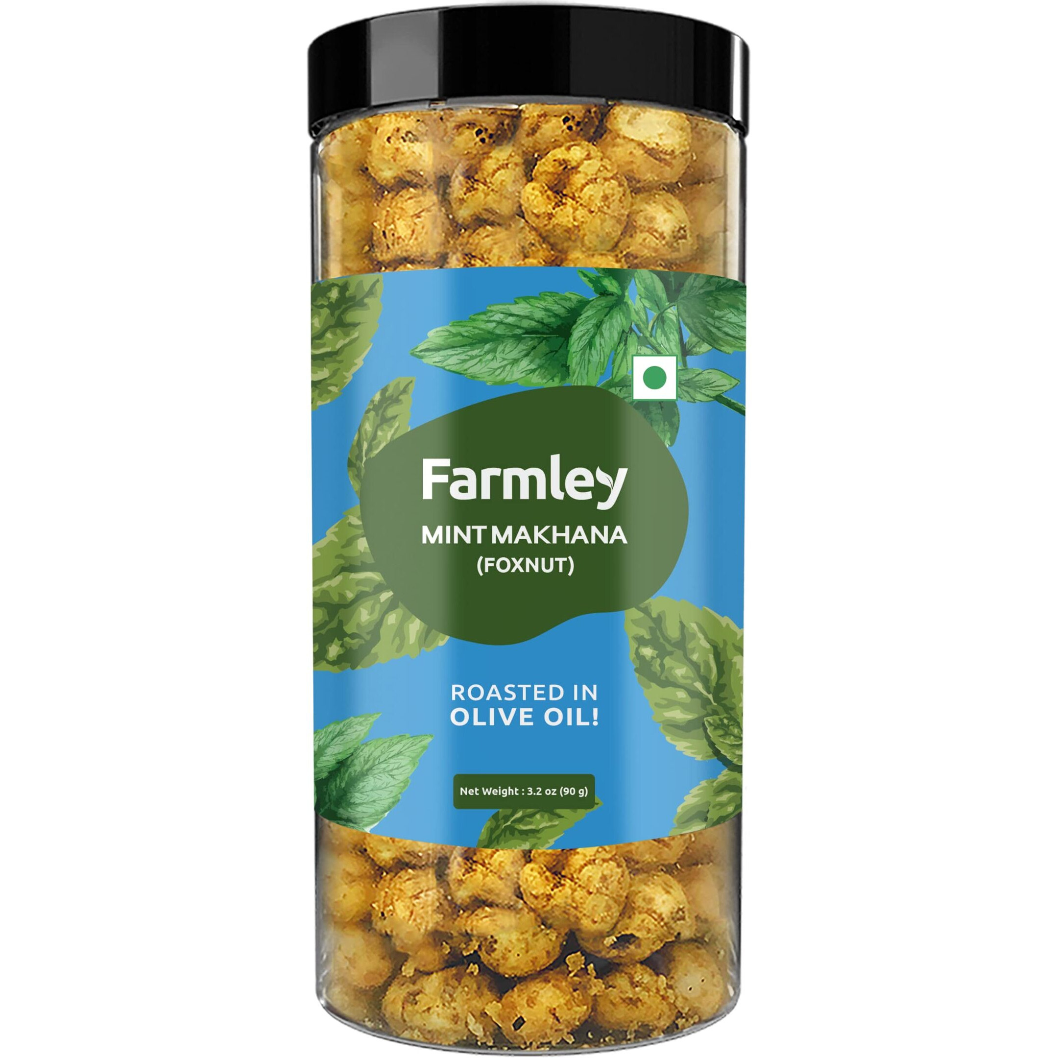 Farmley Makhana Healthy Puffs | Gluten Free Plant Based Roasted & Flavoured Crisps (Pack Of 1) | Fox Nuts | High Protein/Fiber | Healthy Snacks | Popped Lotus Seed - Mint | 3.20 Oz