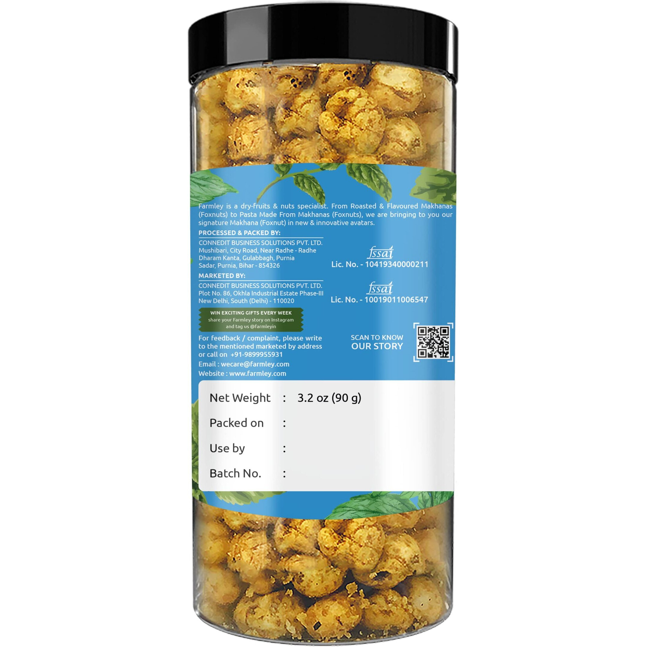 Farmley Makhana Healthy Puffs | Gluten Free Plant Based Roasted & Flavoured Crisps (Pack Of 1) | Fox Nuts | High Protein/Fiber | Healthy Snacks | Popped Lotus Seed - Mint | 3.20 Oz