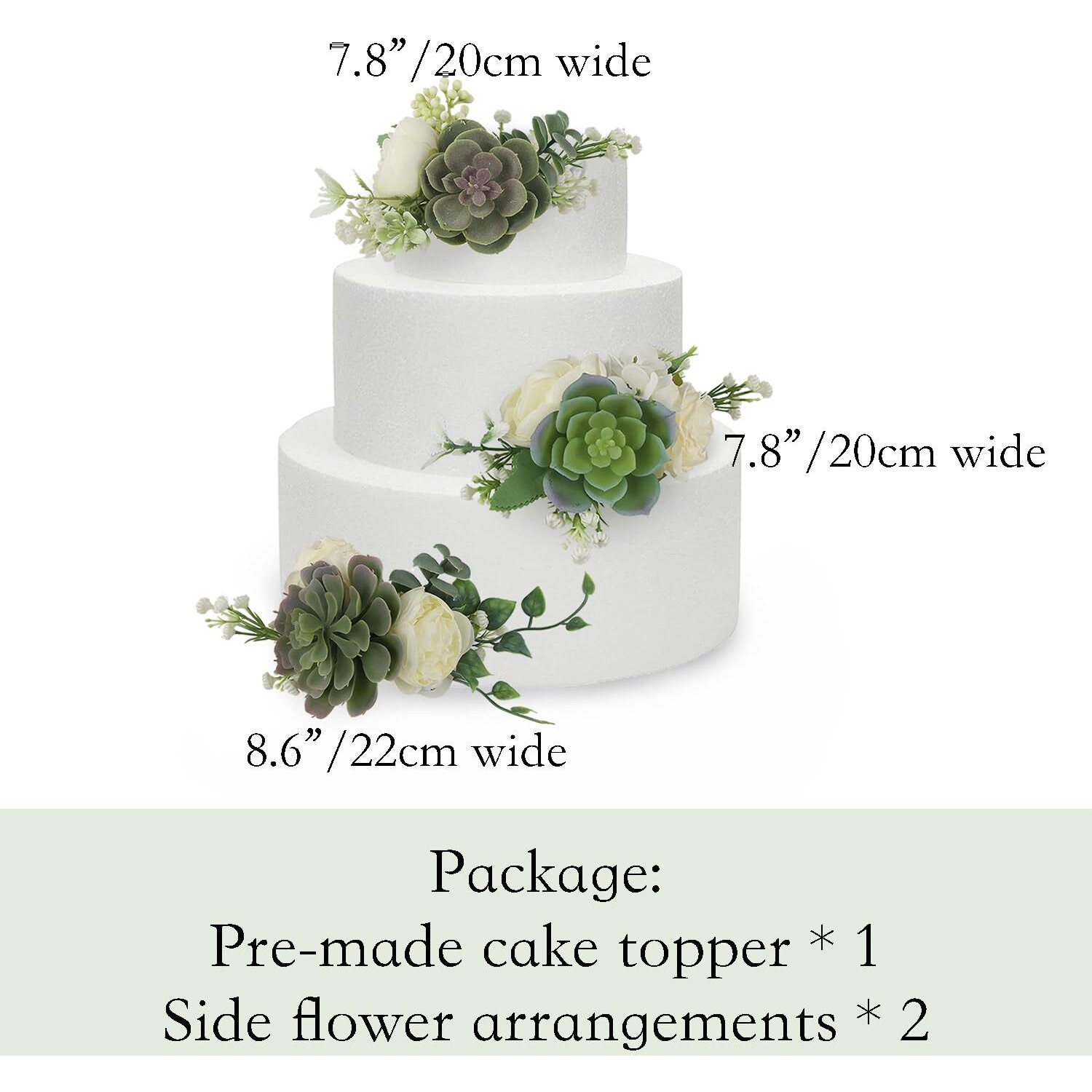 Rinlong Pre-Made 3Pcs Faux Succulent Cake Decorating Flowers Cake Toppers Green Cake Decorations Wedding Birthday Baby Shower Spring Cake Decor Topper