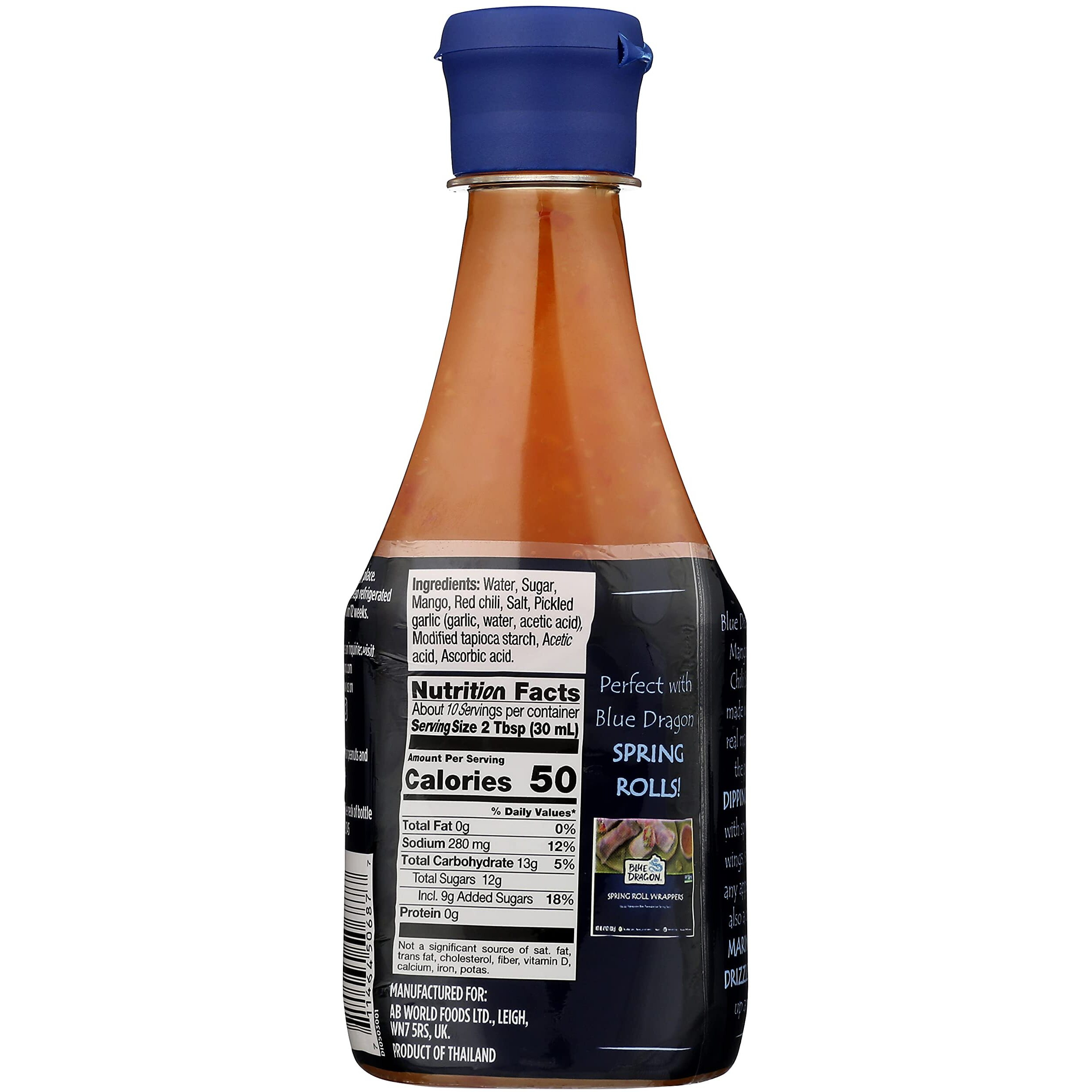 Blue Dragon Thai Mango Sweet Chili Sauce, 10.5 Oz (Pack Of 1), Dipping Sauce, Marinade, Squeezy Bottle, Gluten Free, Vegan