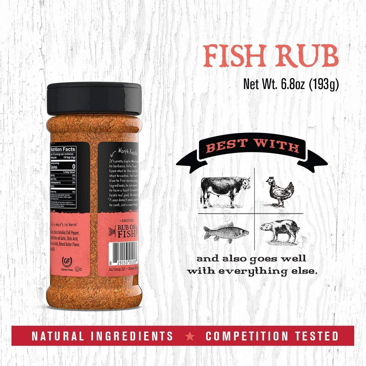 Rufus Teague - Fish Rub - Premium Bbq Rub - 6.8Oz Bottles - 2 Pack