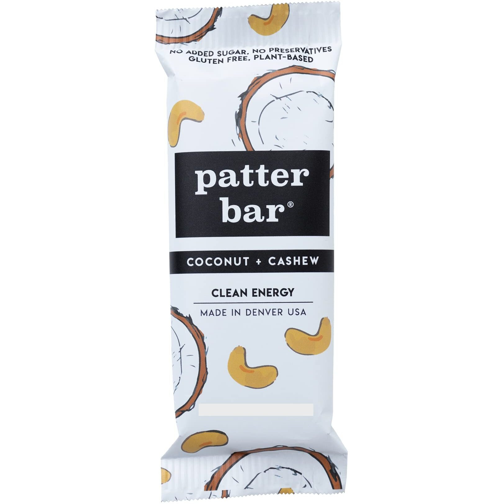 Patter Bar (Organic Coconut Cashew, 12-Pack Organic, Whole 30, Paleo, Vegan, No Added Sugar, Gluten Free, Dairy Free, Plant Based Energy Bar)