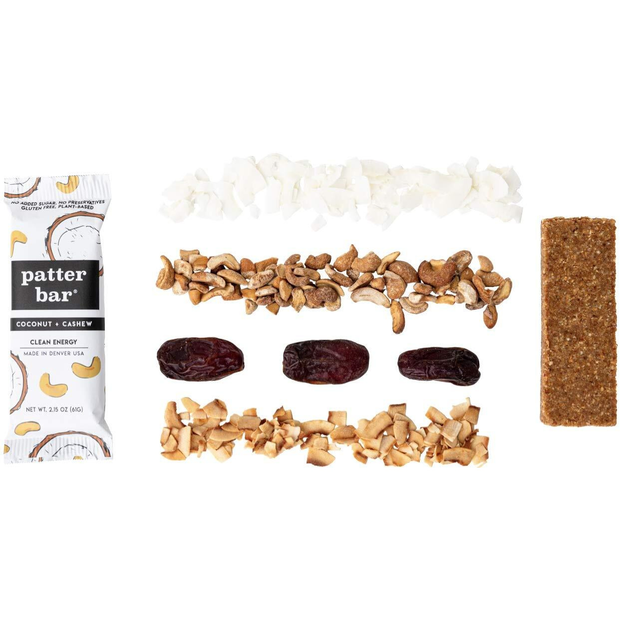 Patter Bar (Organic Coconut Cashew, 12-Pack Organic, Whole 30, Paleo, Vegan, No Added Sugar, Gluten Free, Dairy Free, Plant Based Energy Bar)