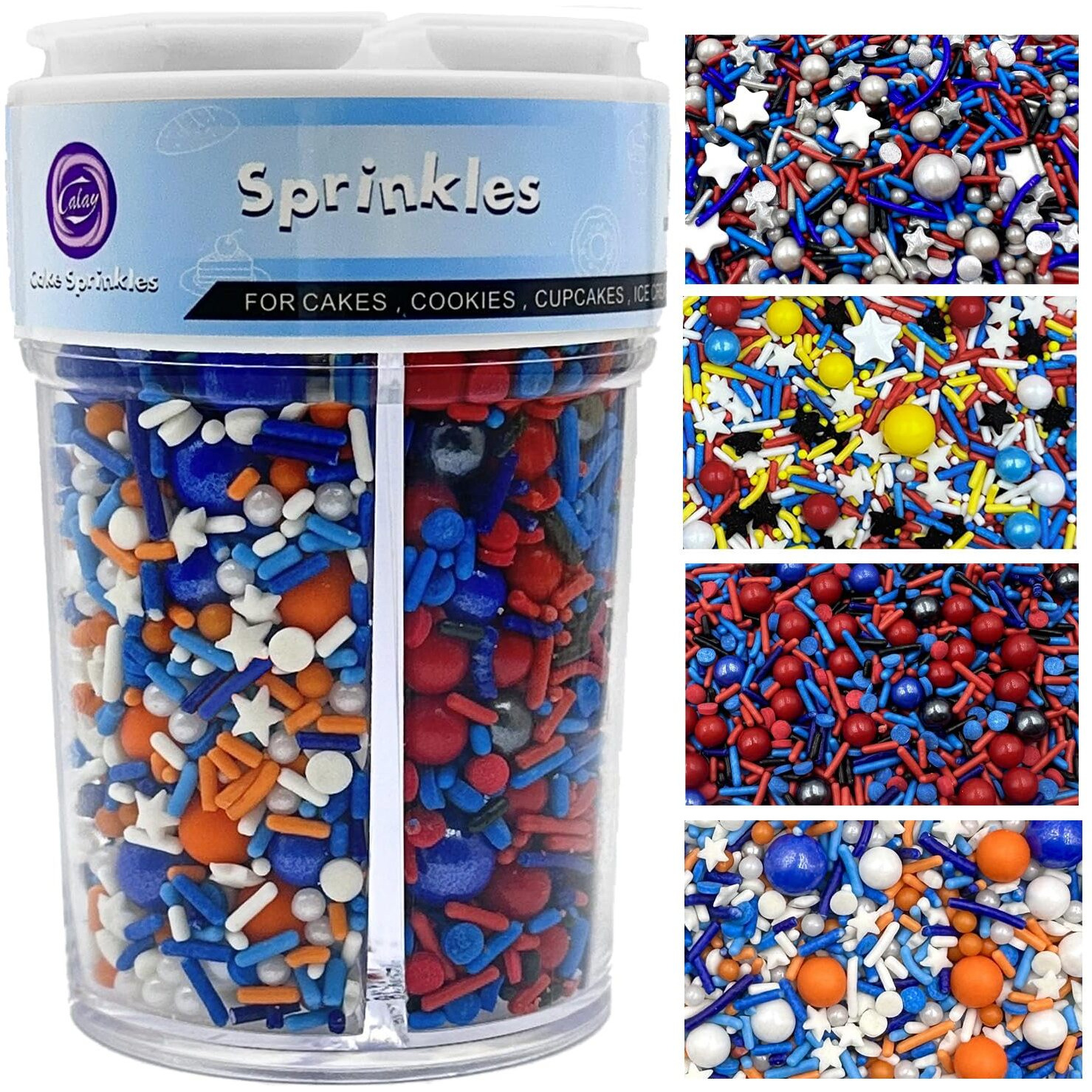 Sprinkles For Cake Decorating, Fancy Red Blue White And Orange Pearl Star Jimmies Cake Sprinkles Mix For Cookie Baking Ice Cream Cupcake