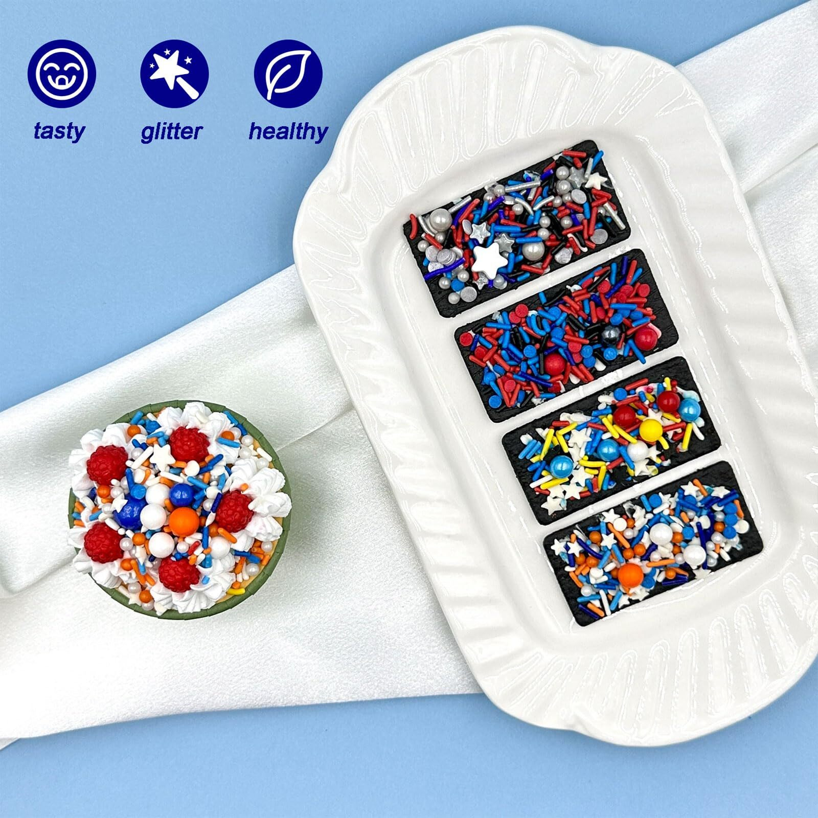 Sprinkles For Cake Decorating, Fancy Red Blue White And Orange Pearl Star Jimmies Cake Sprinkles Mix For Cookie Baking Ice Cream Cupcake