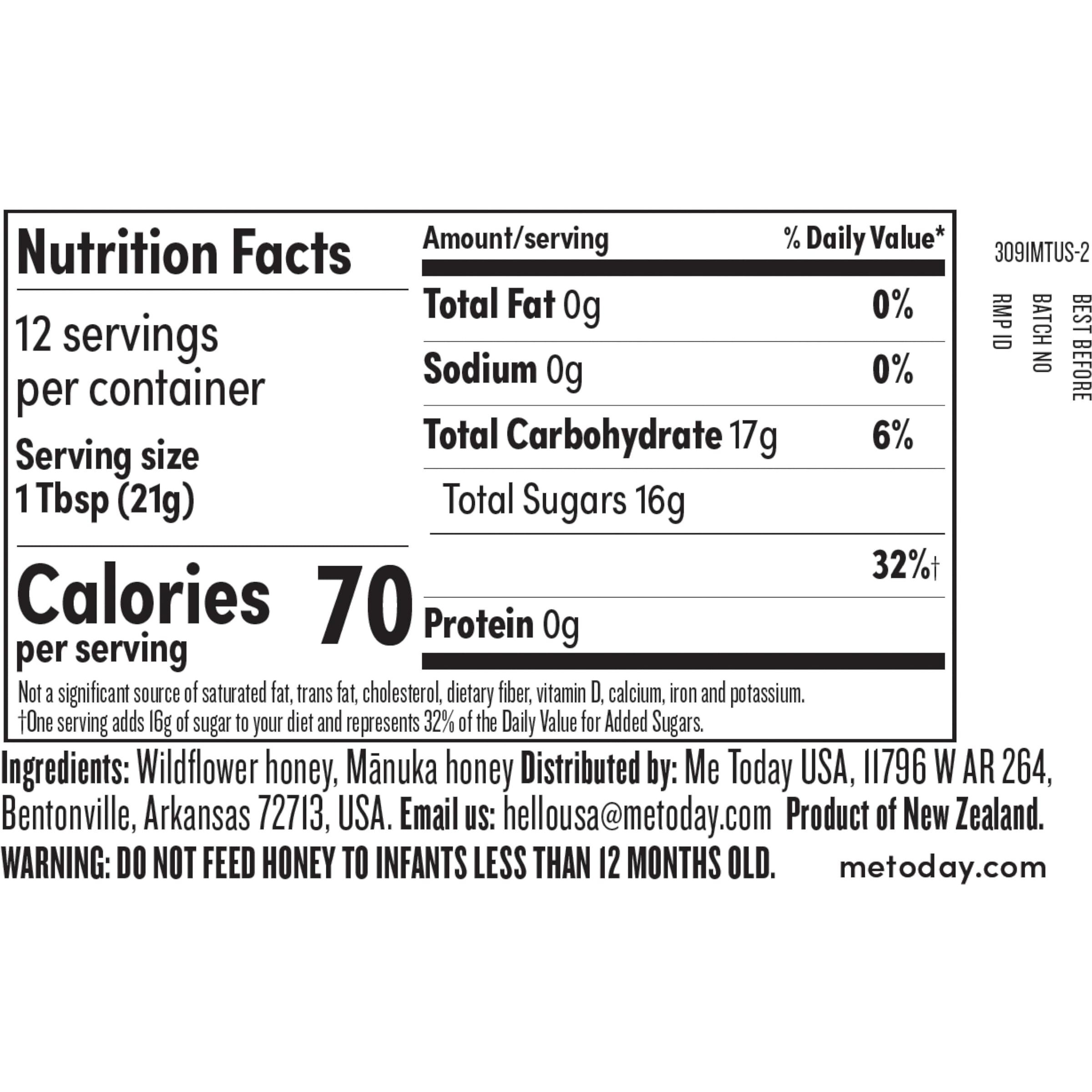 Me Today - Wildflower Honey With Manuka Mgo 30+ From New Zealand (8.8 Oz) Authentic, Raw & Unpasteurized