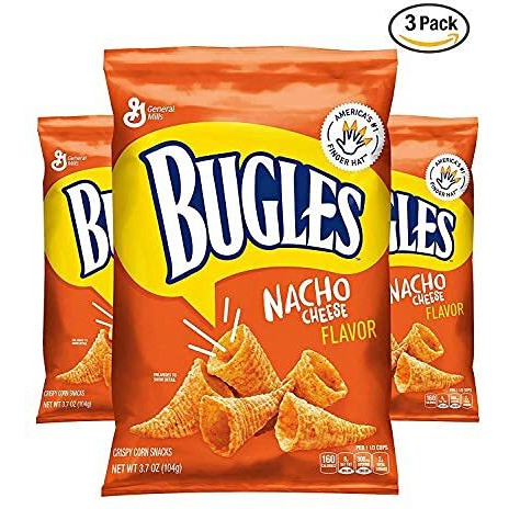 Bugles Nacho Cheese Crispy Corn Snacks First Cone Shaped Corn Snack Large 3.7 Oz. Bags, Delicious Cheese Flavor (Pack Of 3)