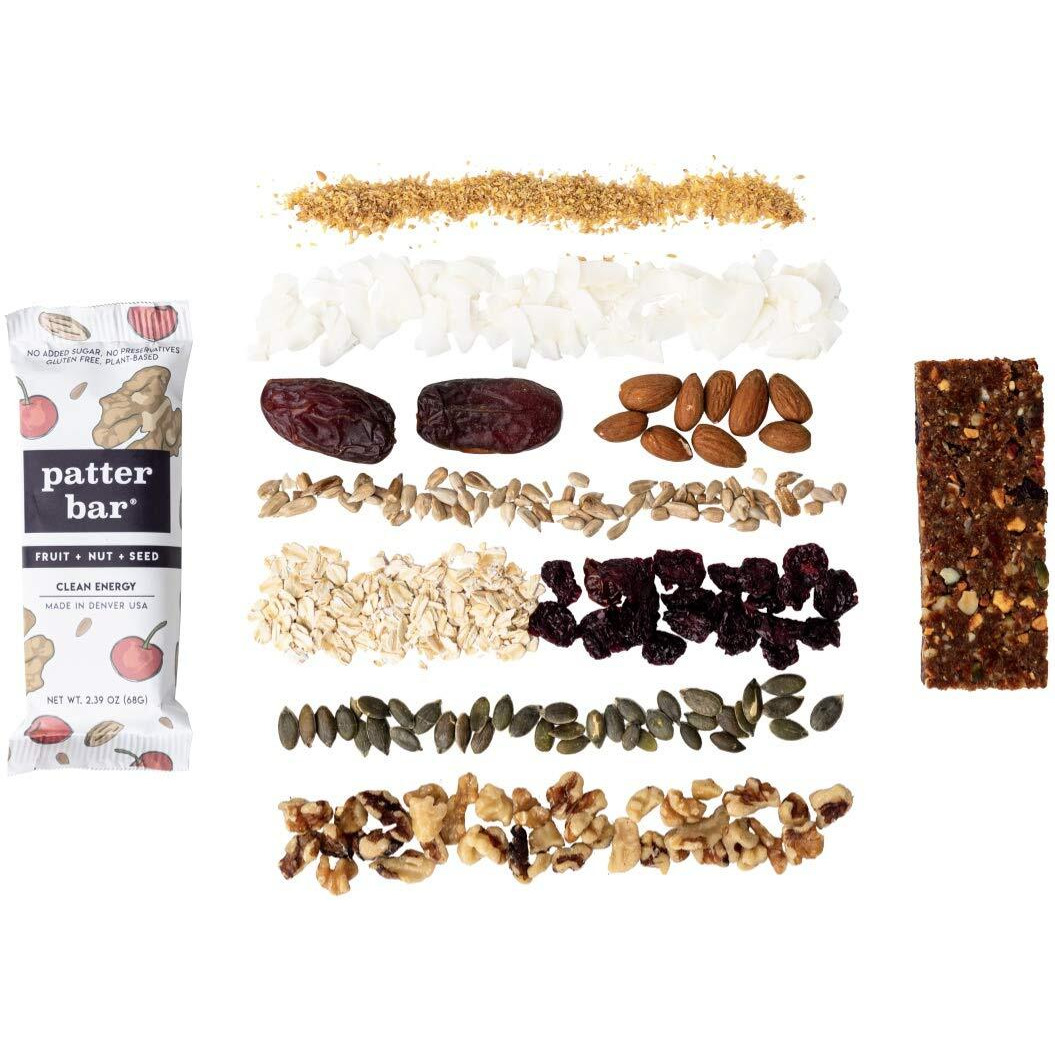 Patter Bar (Fruit Nut Seed, 12-Pack Whole 30, Paleo, Vegan, No Added Sugar, Gluten Free, Dairy Free, Plant Based Energy Bar)