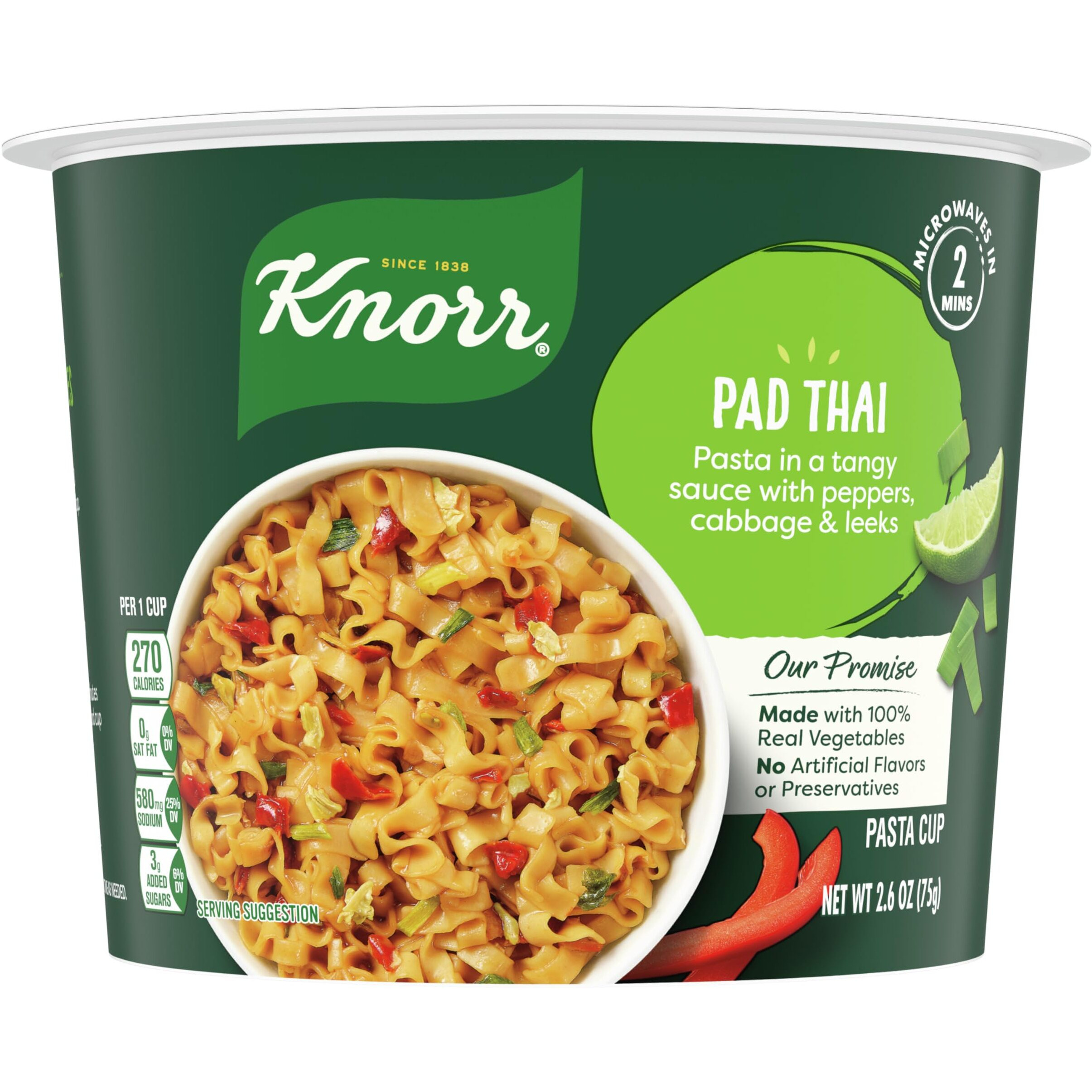 Knorr Pasta Cup 8 Count Pad Thai For A Quick And Easy Meal Made With 100% Real Vegetables & No Artificial Flavors Or Preservatives, 2.6 Oz