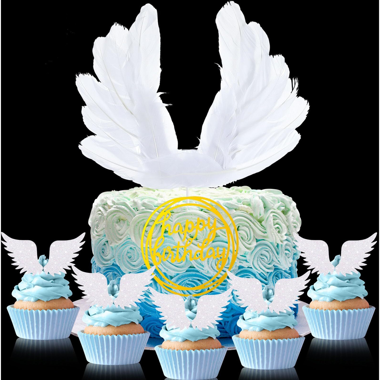 Chunful 51 Pieces Angel Cake Topper White Angel Cupcake Toppers Baby Angel Cake Topper Wafer Cupcake Toppers Cake Decoration For Anniversary Birthday Party Wedding Baby Shower