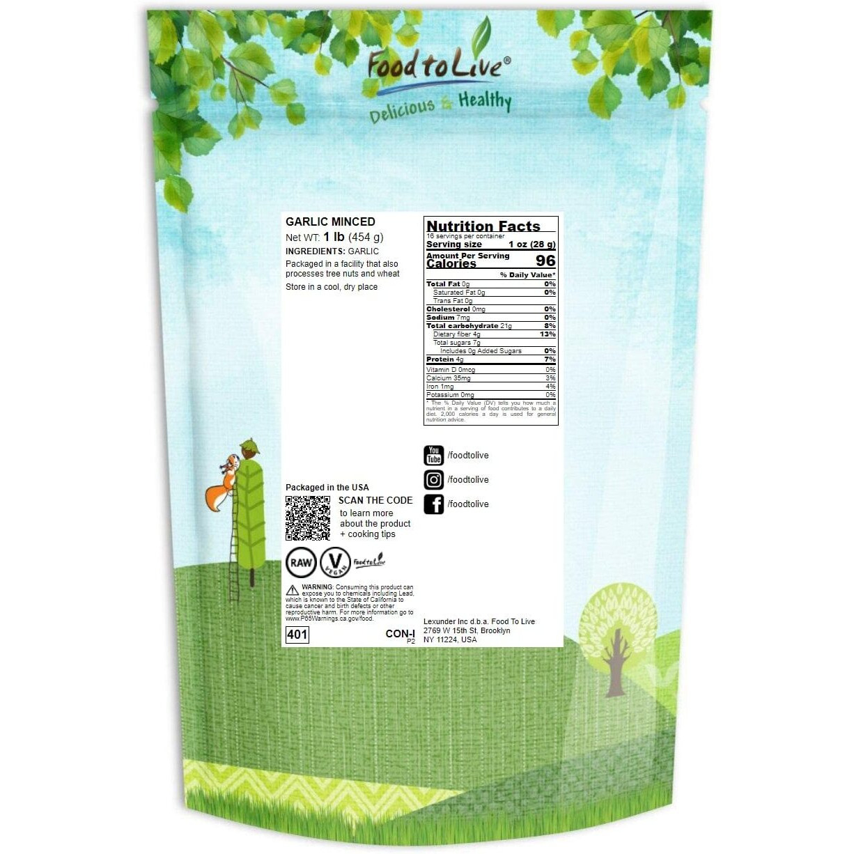 Food To Live - Minced Garlic, 1 Pound - Dried Garlic Flakes, Vegan. More Intense Than Garlic Powder. Rich In Vitamin B, Fiber, Selenium.