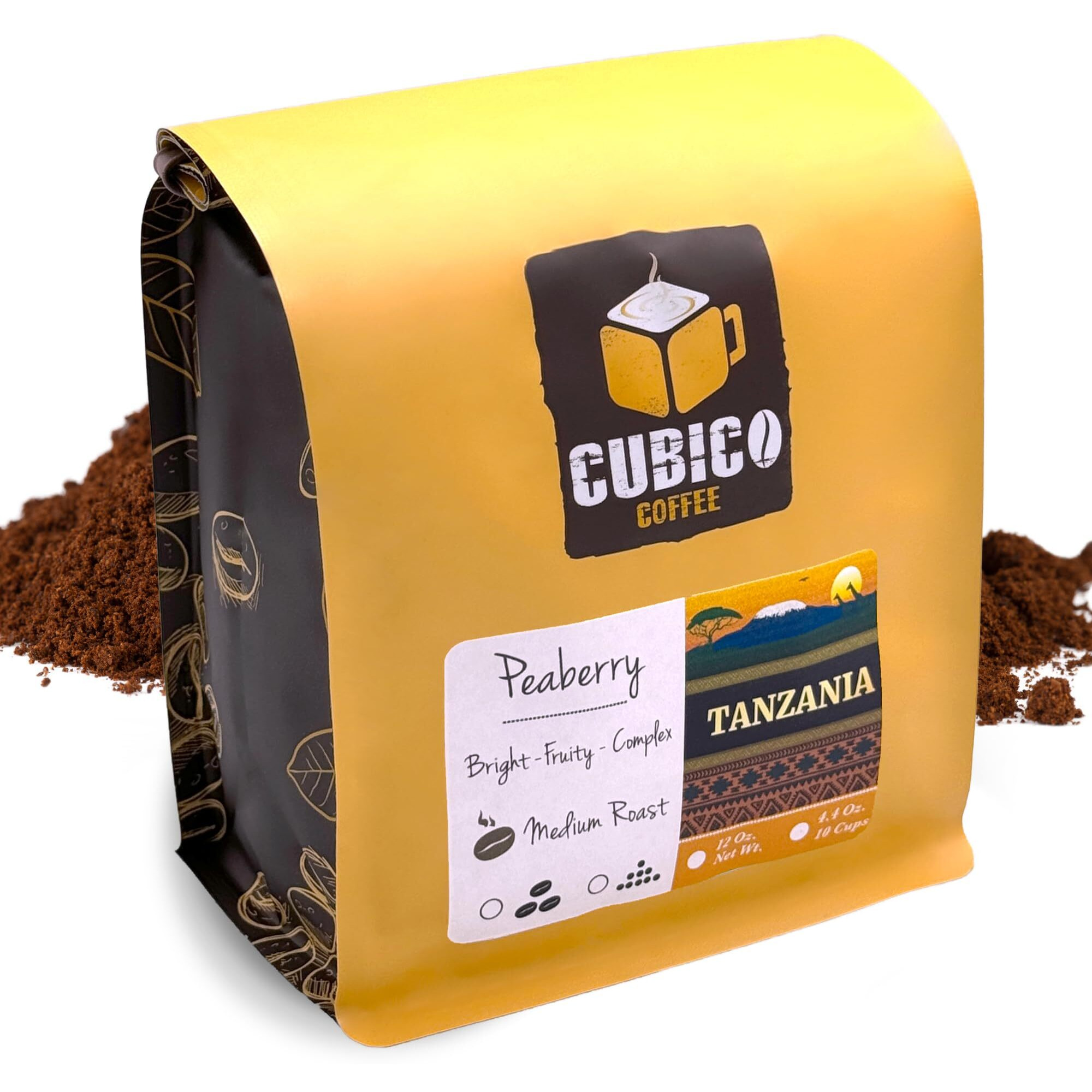 Tanzanian Peaberry Coffee, Ground Coffee, Premium Tanzania Peaberry Single Origin Fresh Roasted Ground Coffee | Cubico Coffee | 12 Ounce Bag