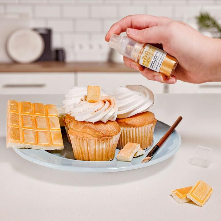 Luster Dust - 24K Gold (4G 1X Pump) | Edible Vegan Dust & Paint For Cake Decorating, Ice Cream, Desserts, Cocktails And Beverages By Bakell