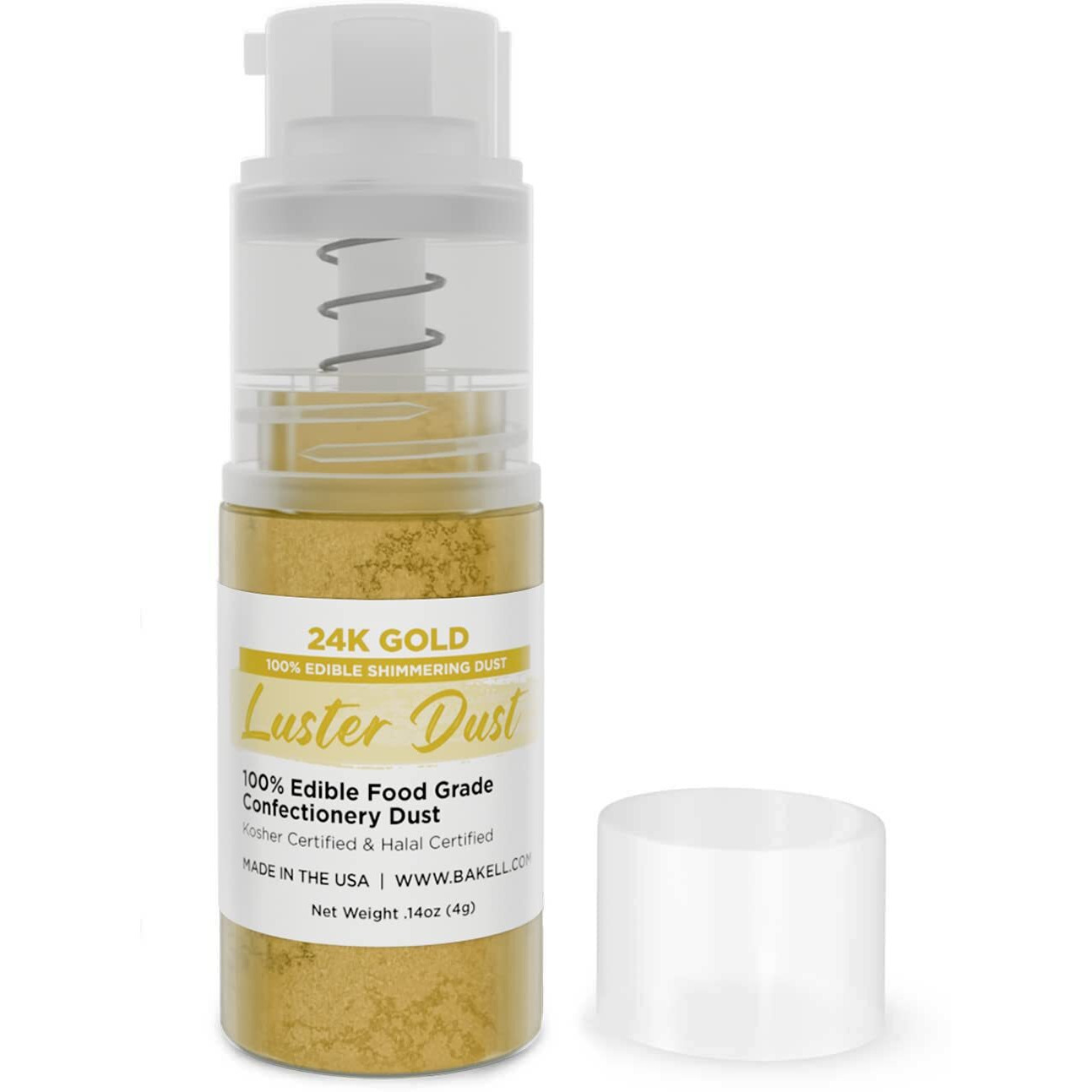 Luster Dust - 24K Gold (4G 1X Pump) | Edible Vegan Dust & Paint For Cake Decorating, Ice Cream, Desserts, Cocktails And Beverages By Bakell
