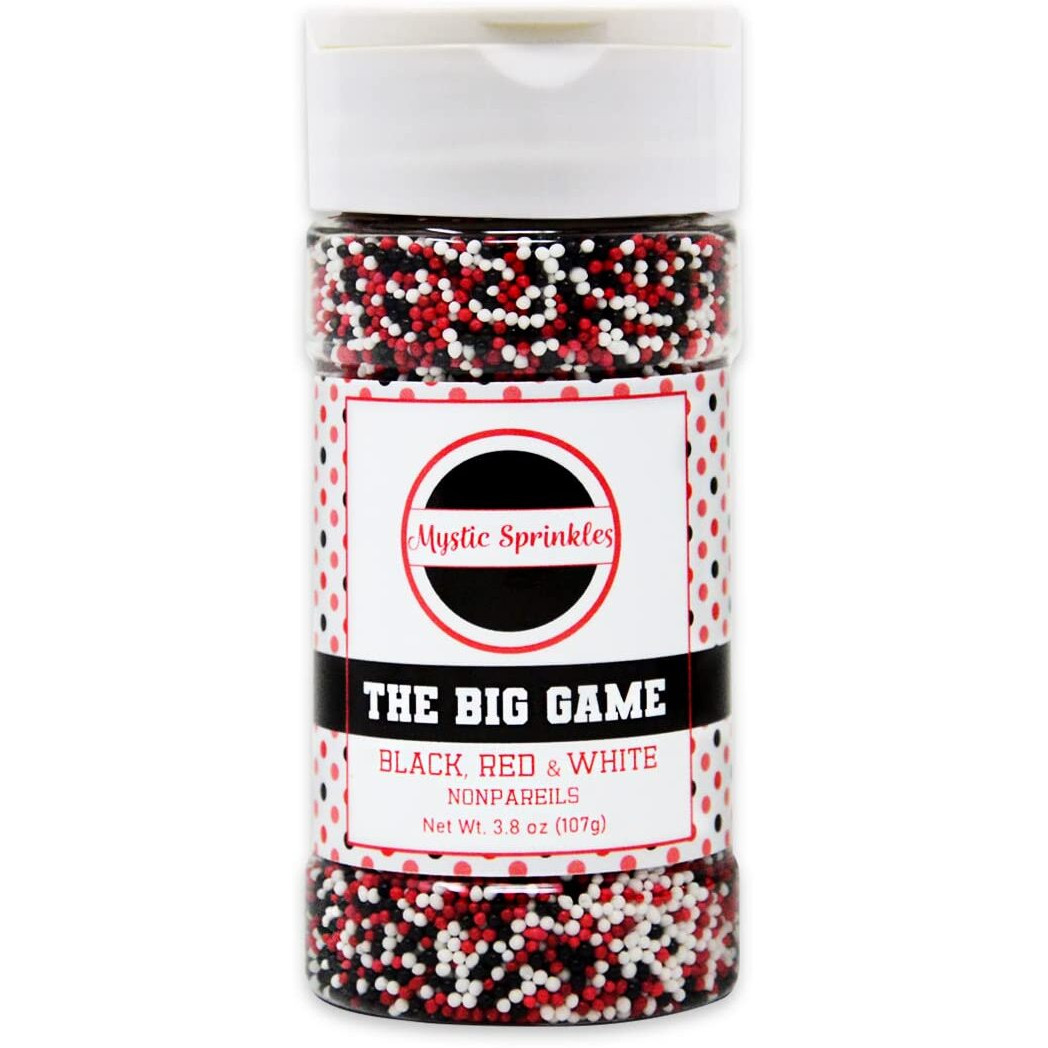 Mystic Sprinkles The Big Game Nonpareil Mix 3.8Oz Bottles (Black, Red & White)