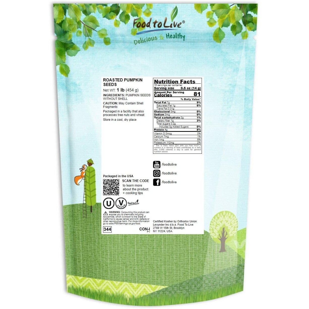 Food To Live Dry Roasted Pumpkin Seed Kernels, 1 Pound Unsalted, Oven Roasted Whole Pepitas, No Oil Added, Shelled, Vegan, Kosher, Keto-Friendly. Low In Carbs. High In Protein. Great For Snacking