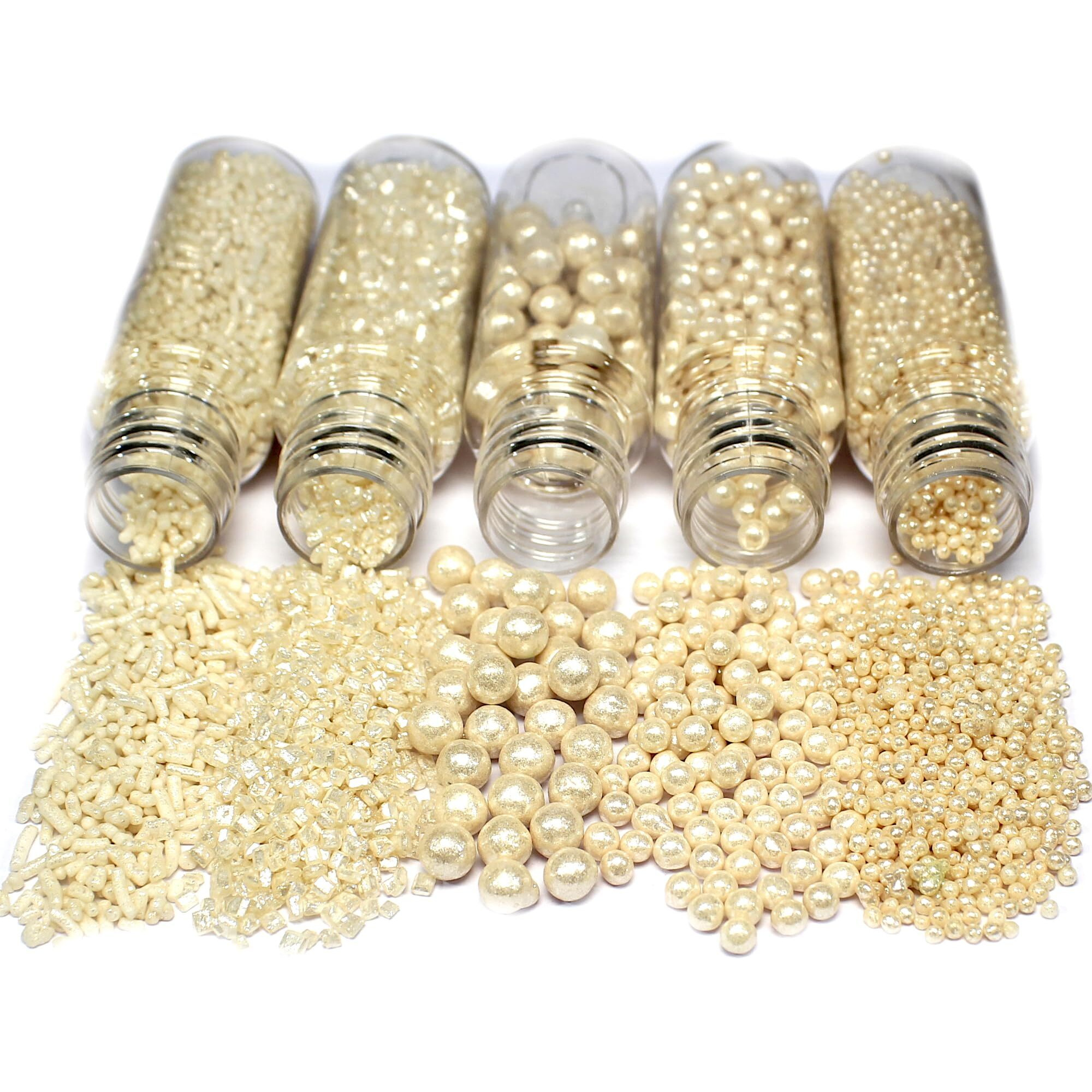 Confect White Pearl Sprinkles | Frozen Sprinkles | Earthday Sprinkles | Sprinkles For Cakes & Cupcakes Decoration | Assorted Pack Of 5 | First Snowfall Party Birthday Sprinkles | Mix Dragees, Jimmies & Sparkling Sugar - 3.5 Oz