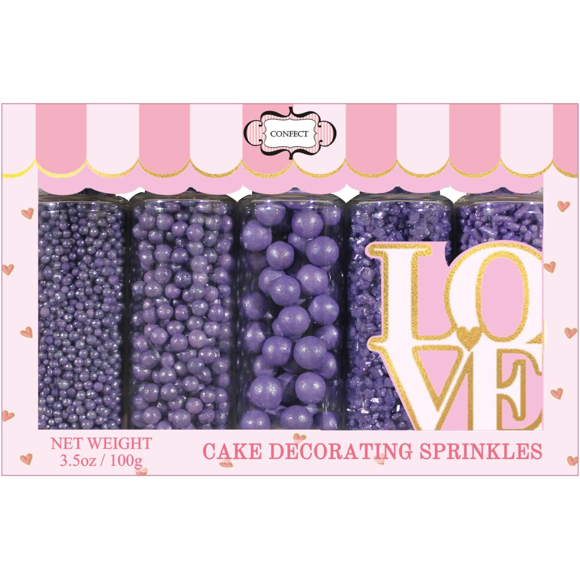 Confect Sprinkles For Cakes & Cupcakes Decoration | Assorted Pack Of 5 Unicorn Paradise Pearl Sprinkles | Lavender Sprinkles | Edible Mix Dragees, Jimmies & Sparkling Sugar - 3.5 Oz