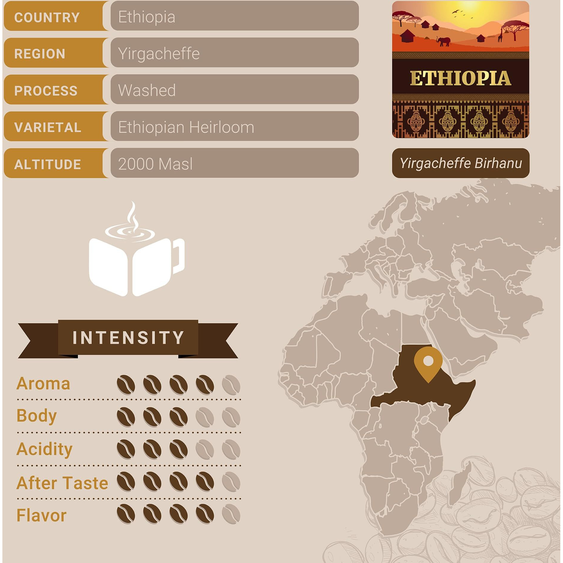 Ethiopian Yirgacheffe Coffee, Ground Coffee, Premium Ethiopia Yirgacheffe Single Origin Fresh Roasted Ground Coffee | Cubico Coffee | 12 Ounce Bag