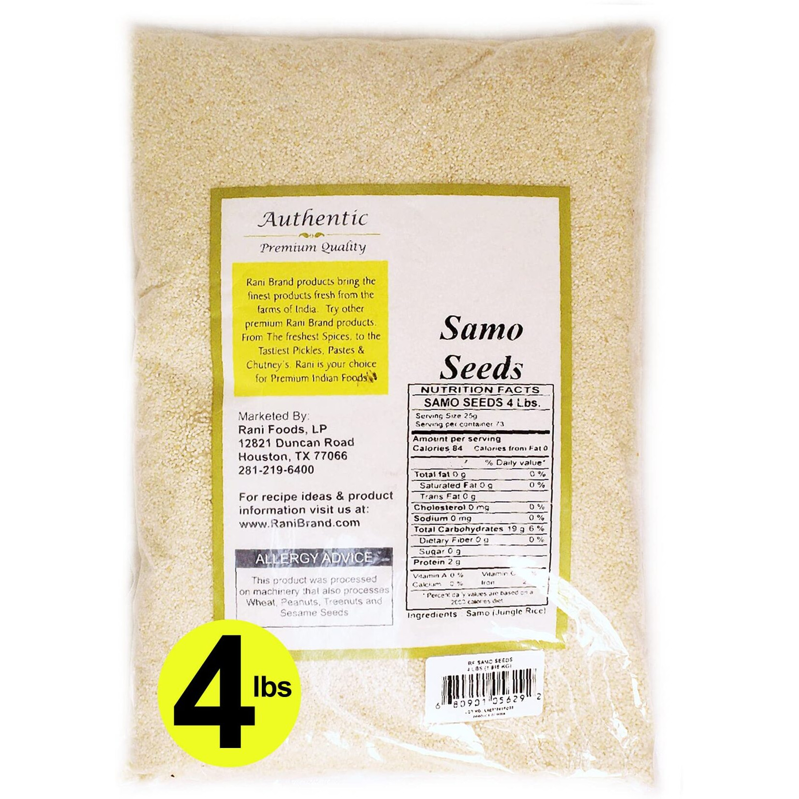 Rani Samo Seeds Whole (Japanese Barnyard Millet / Jungle Rice/Moriyo/ Samak Rice) Echinochloa Frumentacea 64Oz (4Lbs) 1.81Kg Bulk ~ All Natural | Vegan | Gluten Friendly | Non-Gmo | Indian Origin