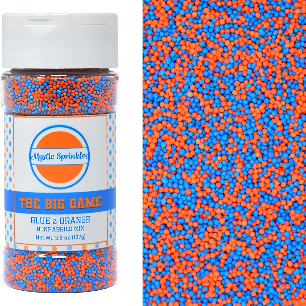 Mystic Sprinkles The Big Game Nonpareil Mix 3.8Oz Bottles (Blue & Orange)