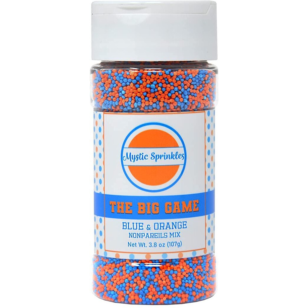 Mystic Sprinkles The Big Game Nonpareil Mix 3.8Oz Bottles (Blue & Orange)
