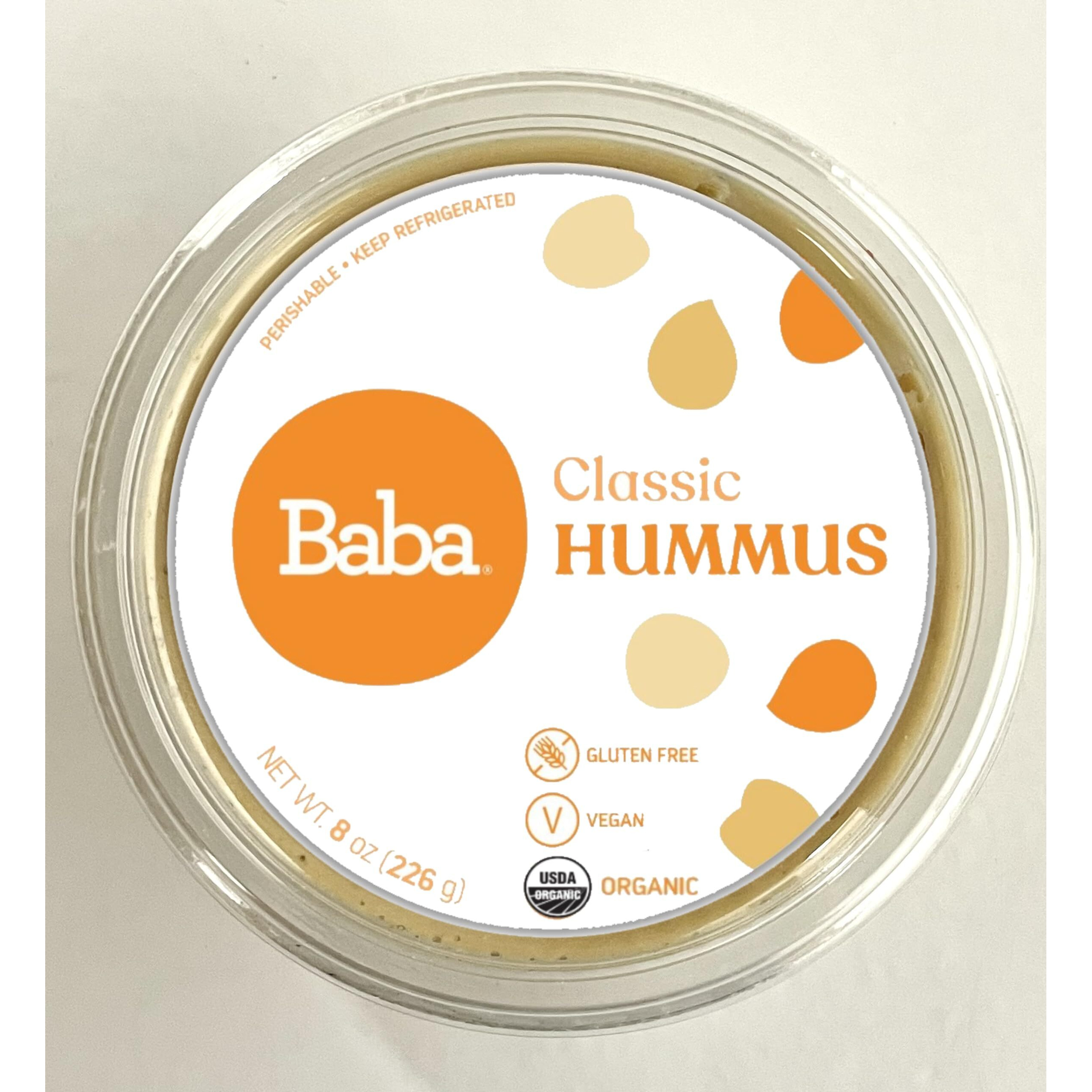 Baba Organic Hummus (8 Oz) - Usda Organic, Gluten Free, Vegan, Non-Gmo, Cholesterol Free, Zero Preservatives (Classic Hummus)