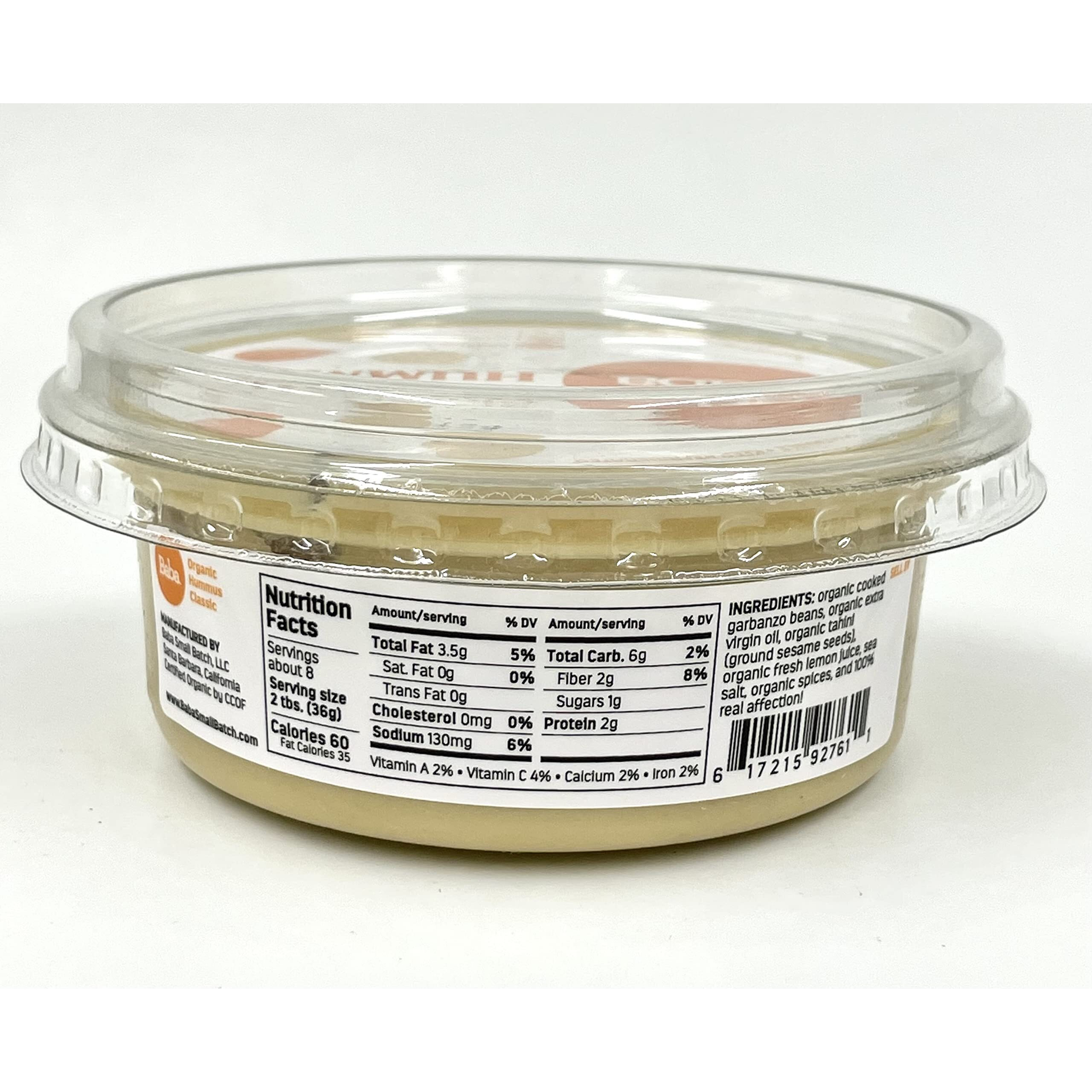 Baba Organic Hummus (8 Oz) - Usda Organic, Gluten Free, Vegan, Non-Gmo, Cholesterol Free, Zero Preservatives (Classic Hummus)