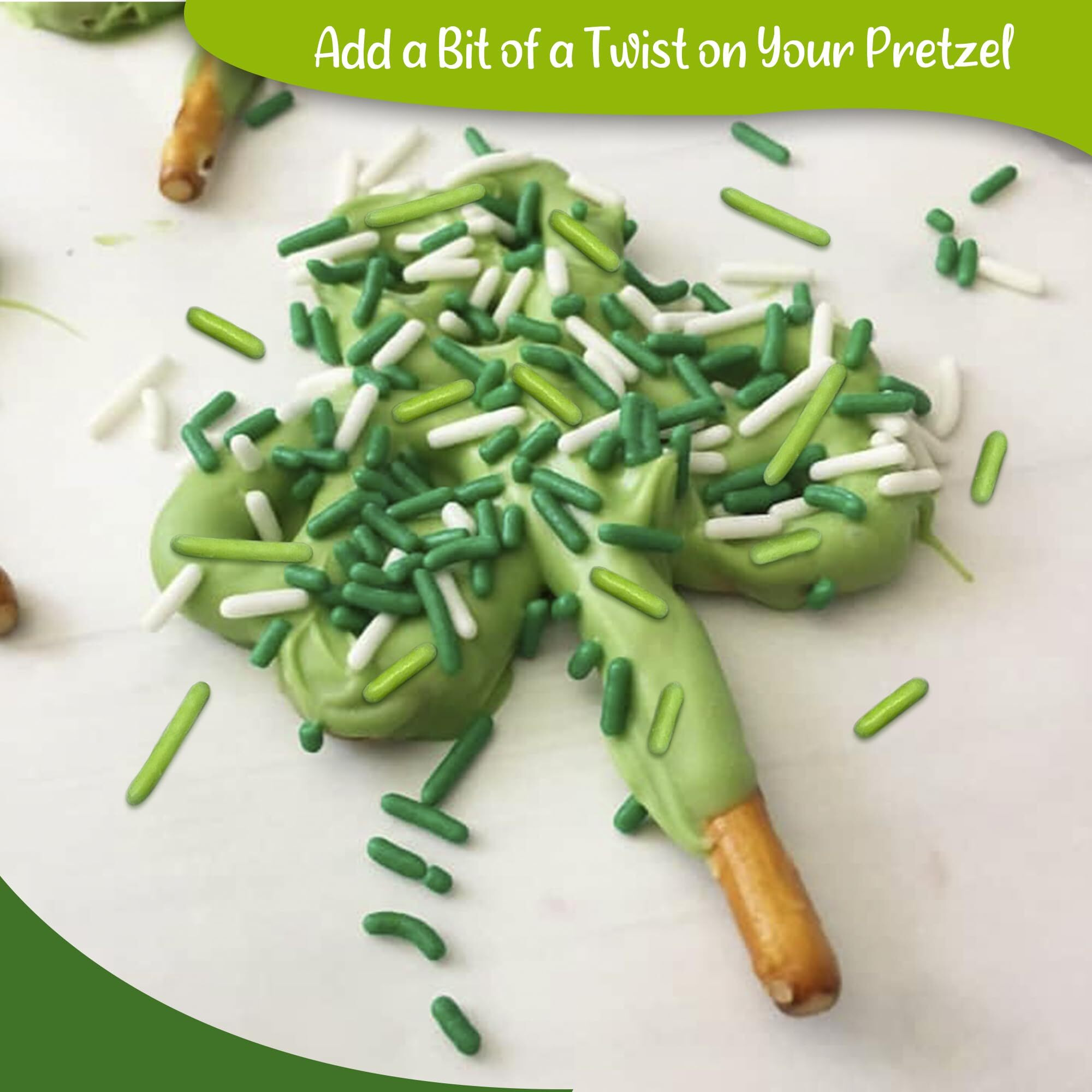 Lucky Jimmy Blend | 12 Oz Stand Up Sprinkle Bag | St. Patrick's Day Themed Sprinkle Blend | Classic Jimmies In Green, Lime, And White Colors | Toppings For Cakes, Pastries, And Desserts