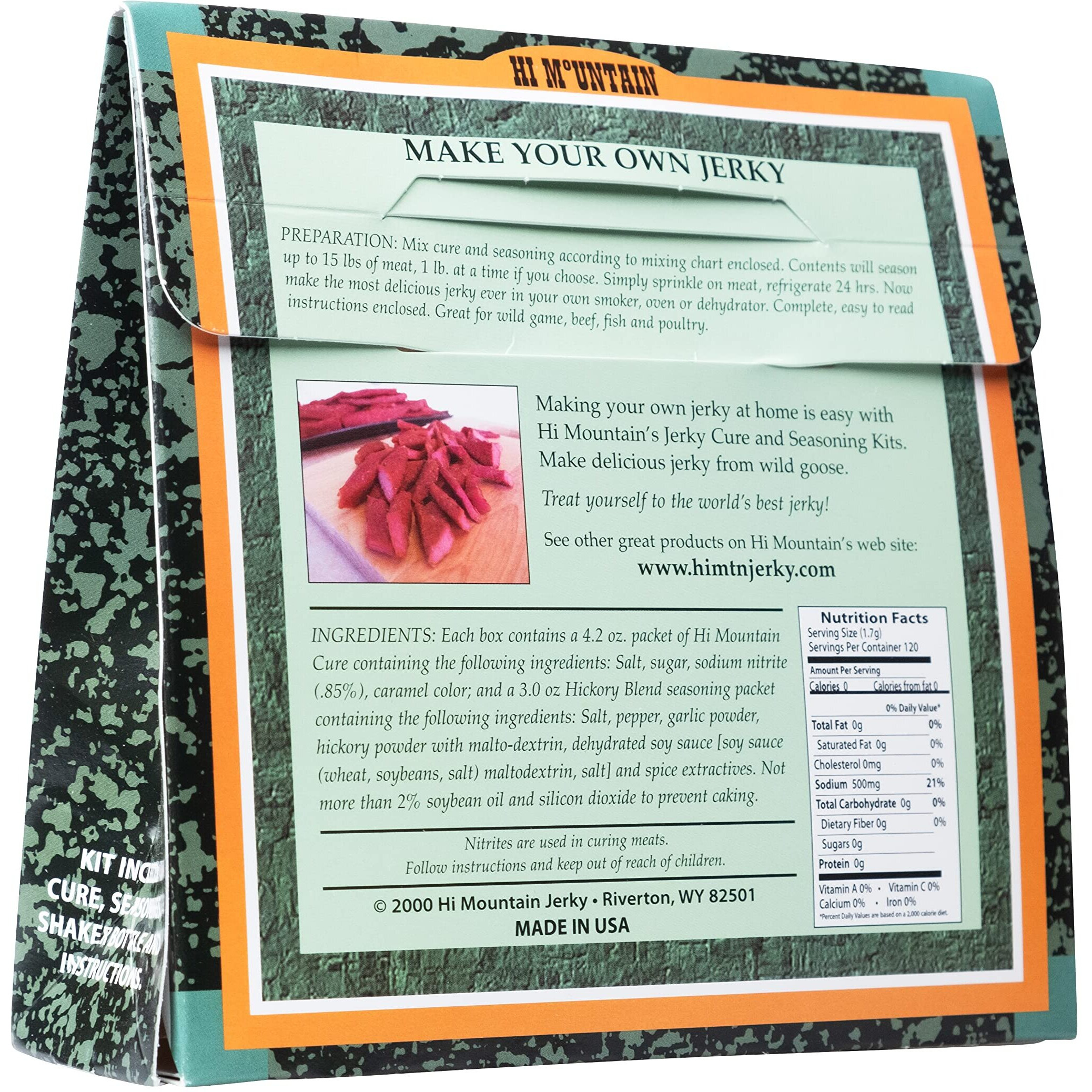 Hi Mountain Jerky Seasoning And Cure Kit | Goose Hickory Blend | Create Savory Homemade Beef Jerky | Great For Turkey, Chicken, & Ducks Too | Mix Will Season Up To 15Lbs. Of Meat (1 Box)