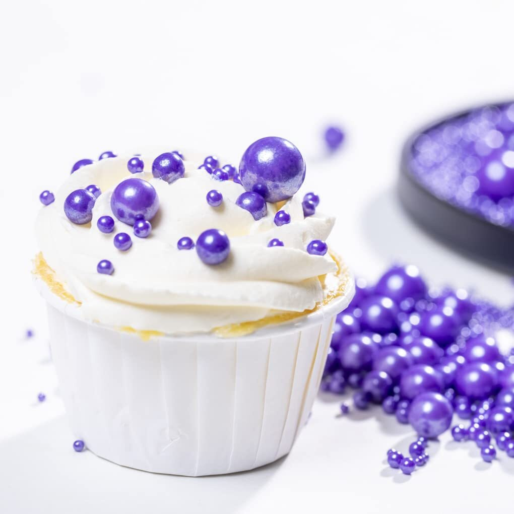 Purple Pearl Sprinkles,Cake Sprinkles,Cookie Sprinkles,Sugar Pearl, Edible Candy Pearls 130G 4.6Oz For Cake Cupcake Decorationg Mix 5 Size (Purple)