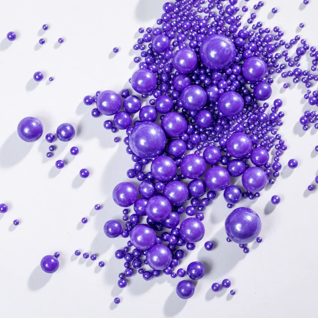 Purple Pearl Sprinkles,Cake Sprinkles,Cookie Sprinkles,Sugar Pearl, Edible Candy Pearls 130G 4.6Oz For Cake Cupcake Decorationg Mix 5 Size (Purple)