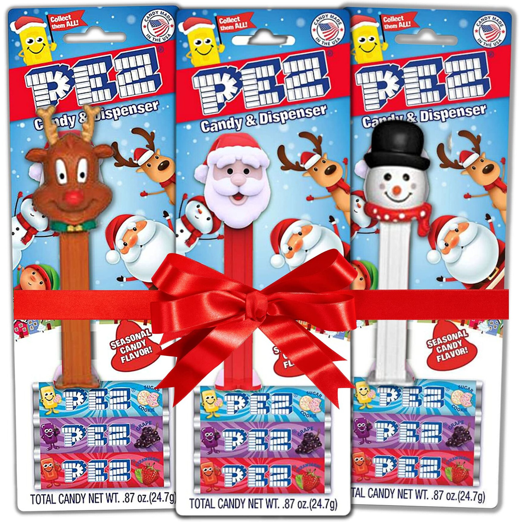 Needzo Christmas Candy Dispensers With Refill Rolls, Assorted Holiday Characters, Stocking Stuffers For Boys Or Girls, Pack Of 3