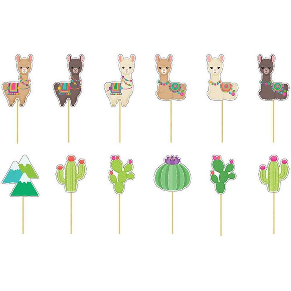 Flairs New York Party Props Decorations Cupcake Toppers (Alpacas And Cactus, Pack Of 24 Cupcake Toppers)