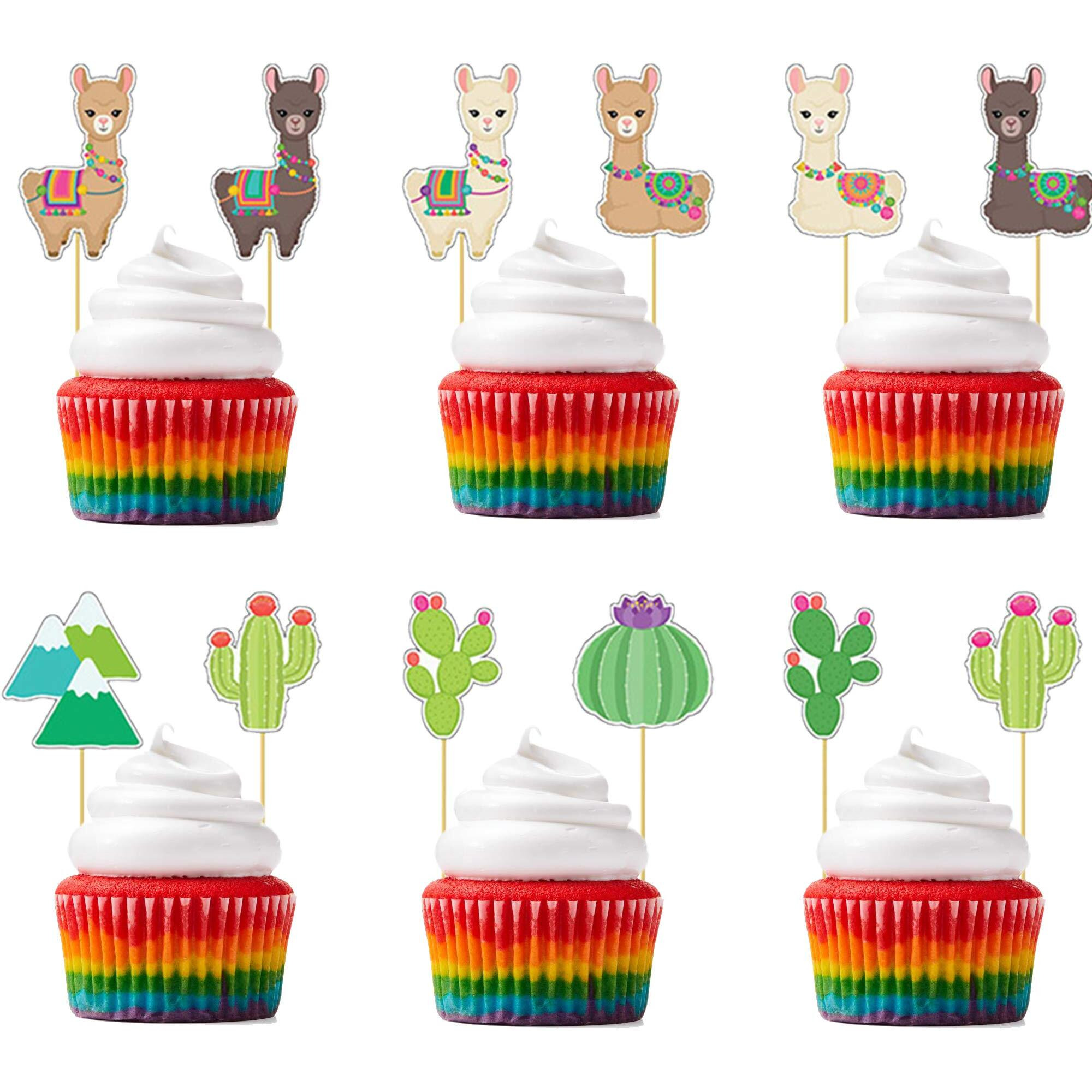 Flairs New York Party Props Decorations Cupcake Toppers (Alpacas And Cactus, Pack Of 24 Cupcake Toppers)