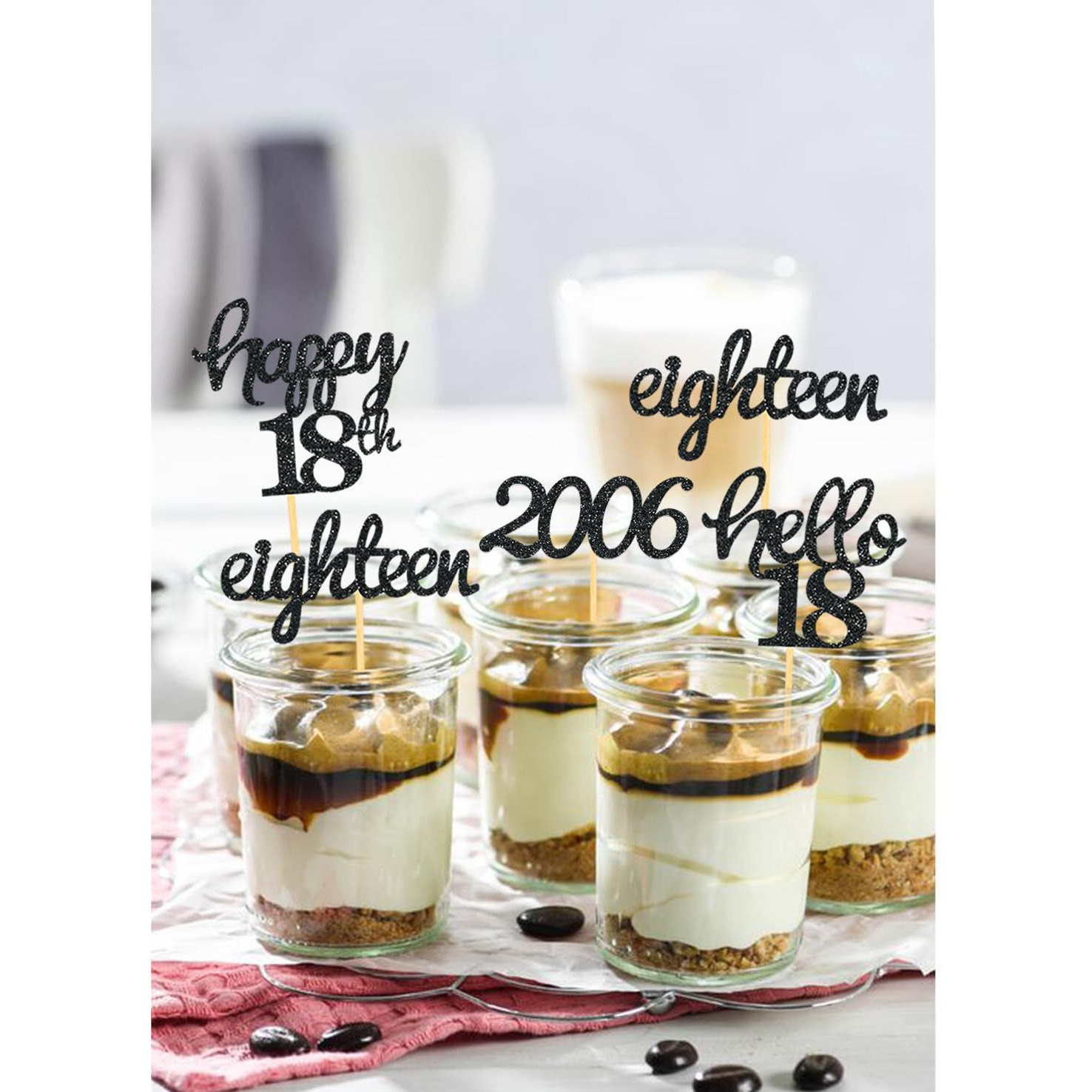 24 Pcs Glitter 18Th Birthday Cupcake Toppers For Celebrating 18Th Birthday Party Decorations For Eighteen Years Old Birthday Party Supplies (Black)