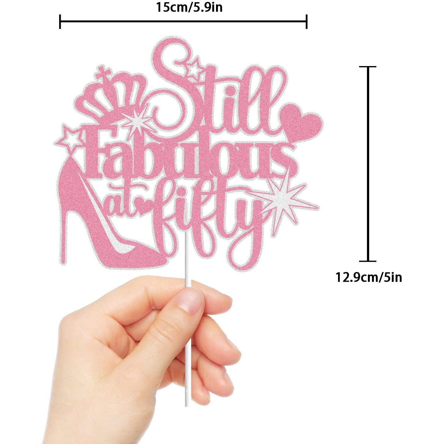 Still Fabulous At Fifty Cake Topper Rose Gold Glitter 50 Years Old Happy 50Th Birthday Cake Decoration High Heel Crown Queen Stepping Into 50 Birthday Party Supplies For Women