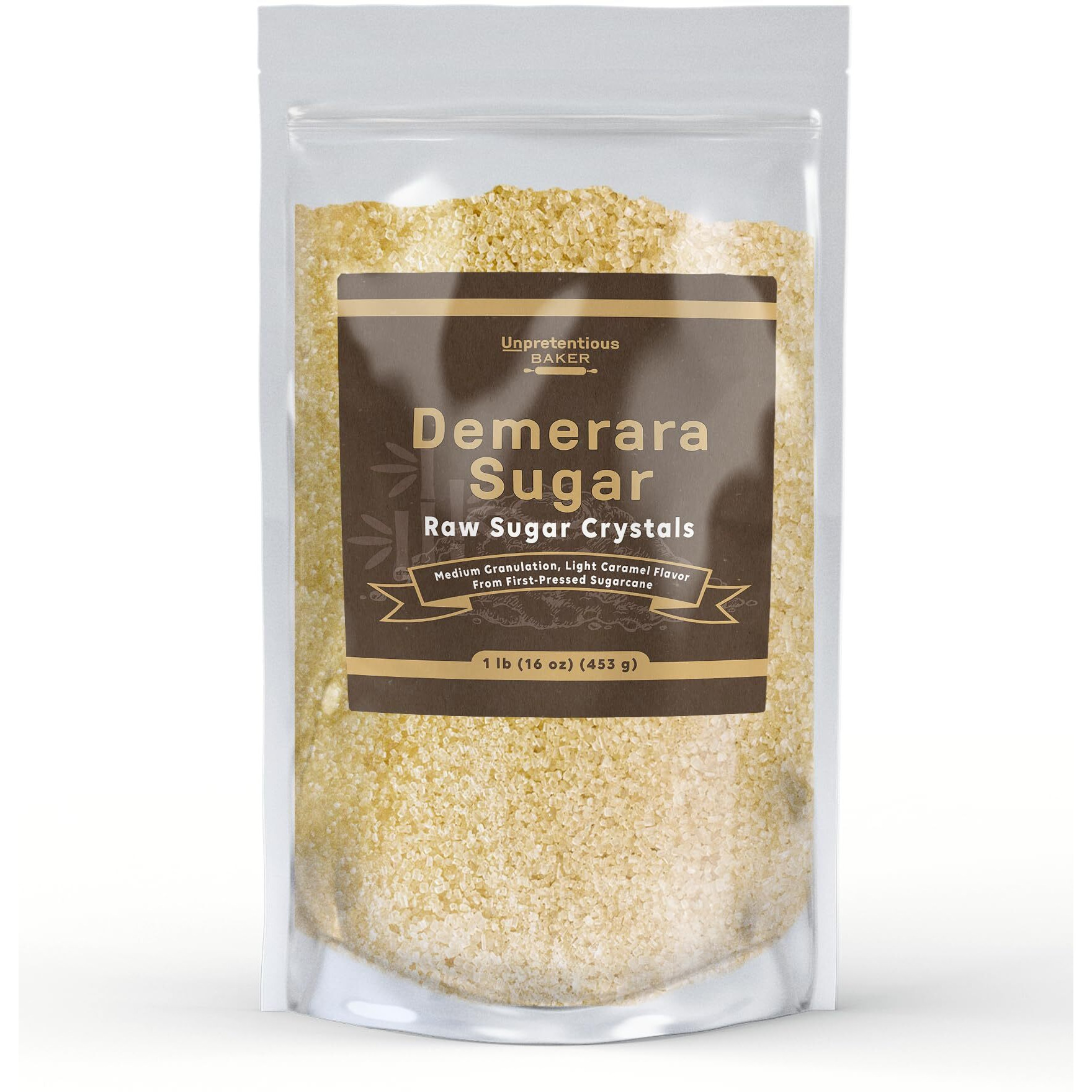 Unpretentious Demerara Sugar, Raw First-Pressed Sugarcane Crystals For Drinks & Baking (1 Pound)