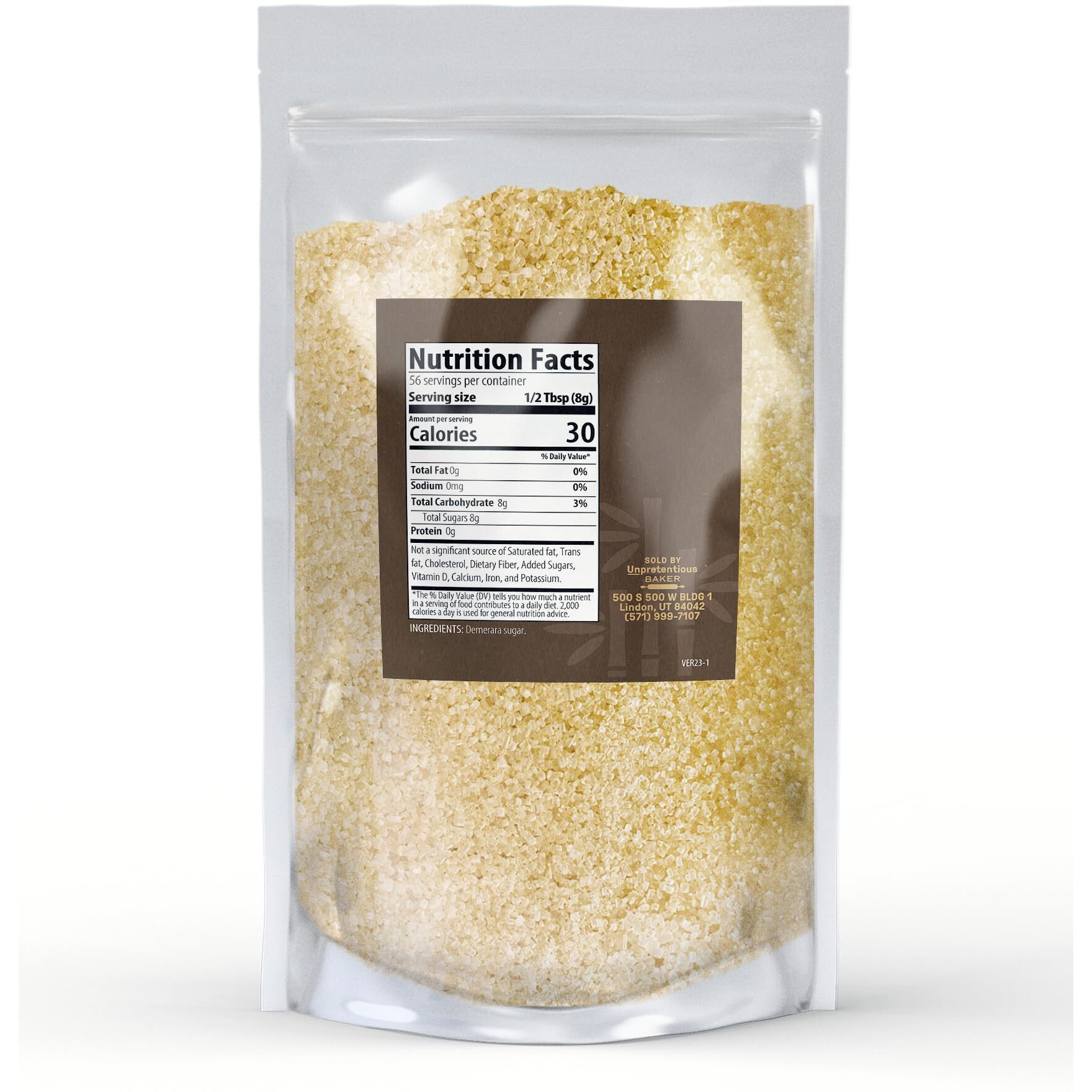 Unpretentious Demerara Sugar, Raw First-Pressed Sugarcane Crystals For Drinks & Baking (1 Pound)
