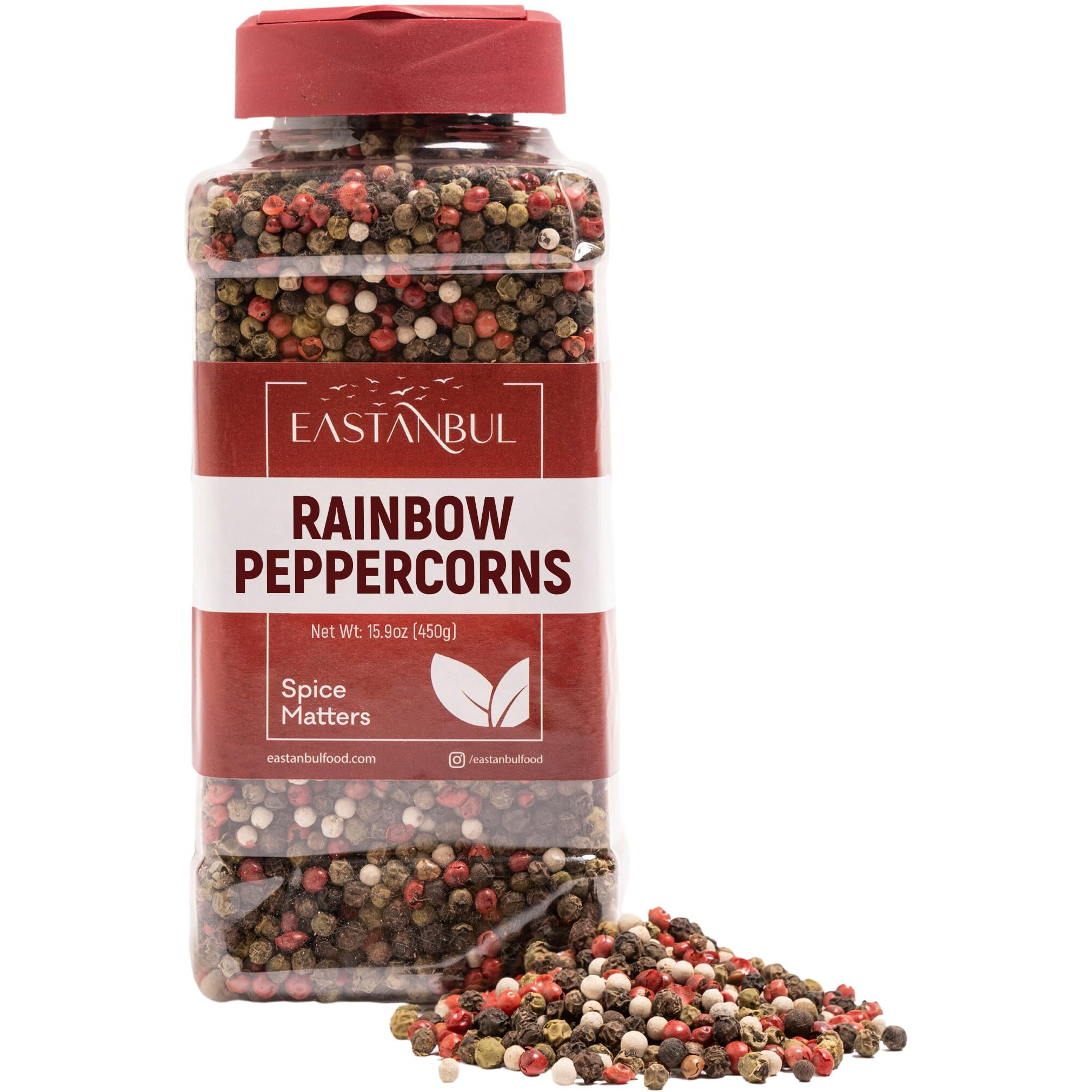 Eastanbul Rainbow Whole Peppercorns For Grinder Refill 1Lb, Peppercorns Whole Rainbow White, Green, Red, Black Pepper For Grinder Refill, Peppercorn Medley, Mixed Peppercorns, Assorted Peppercorns
