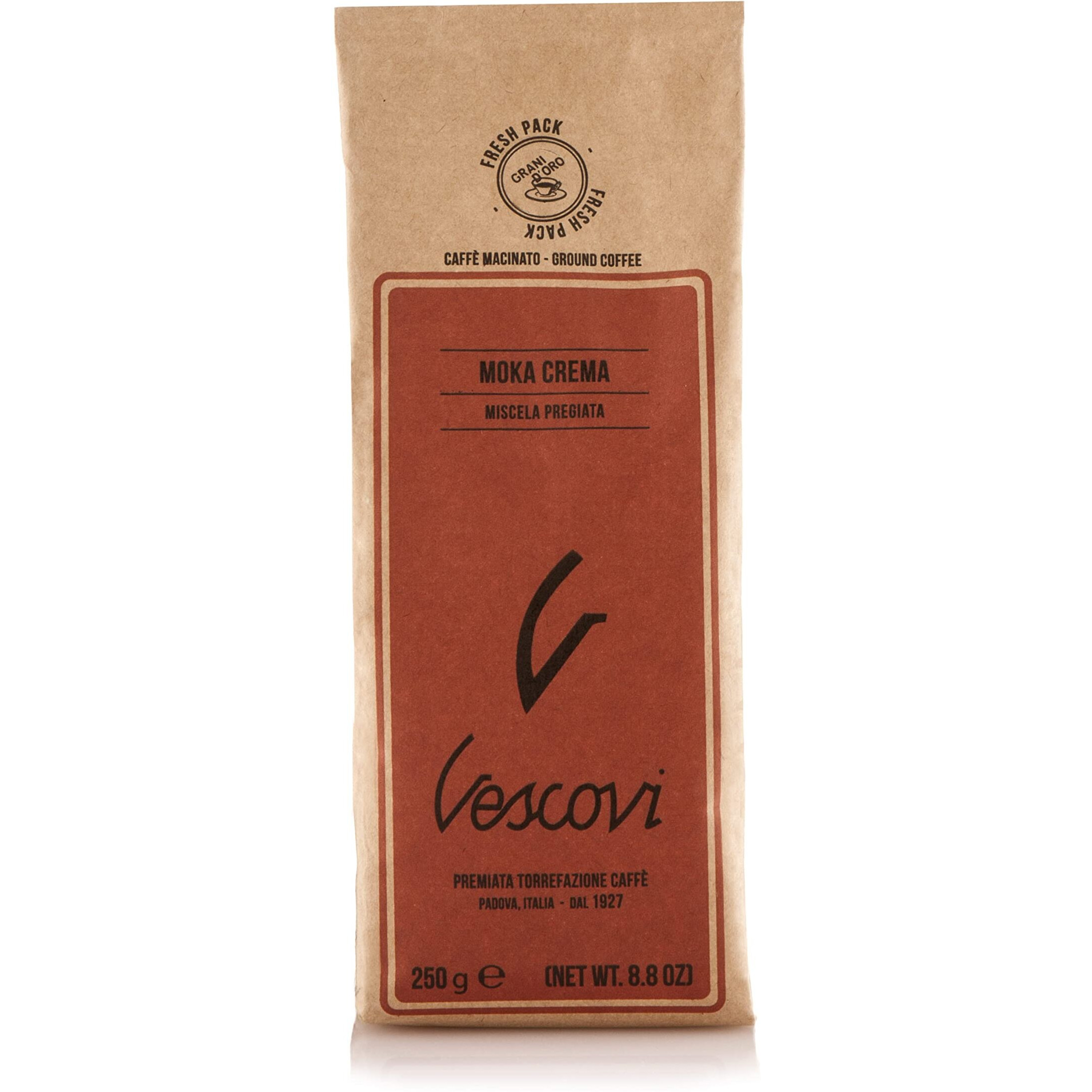 V Vescovi Moka Crema | Premium Italian Ground Espresso | Medium Roast | For Moka, French Press, Pour Over | 8.8 Oz / 250G