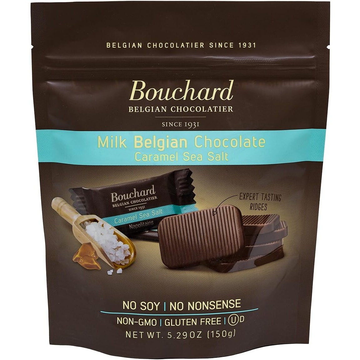 Bouchard Belgian Milk Chocolate With Caramel & Sea Salt (5.29 Oz / 150G) (Pack Of 4)