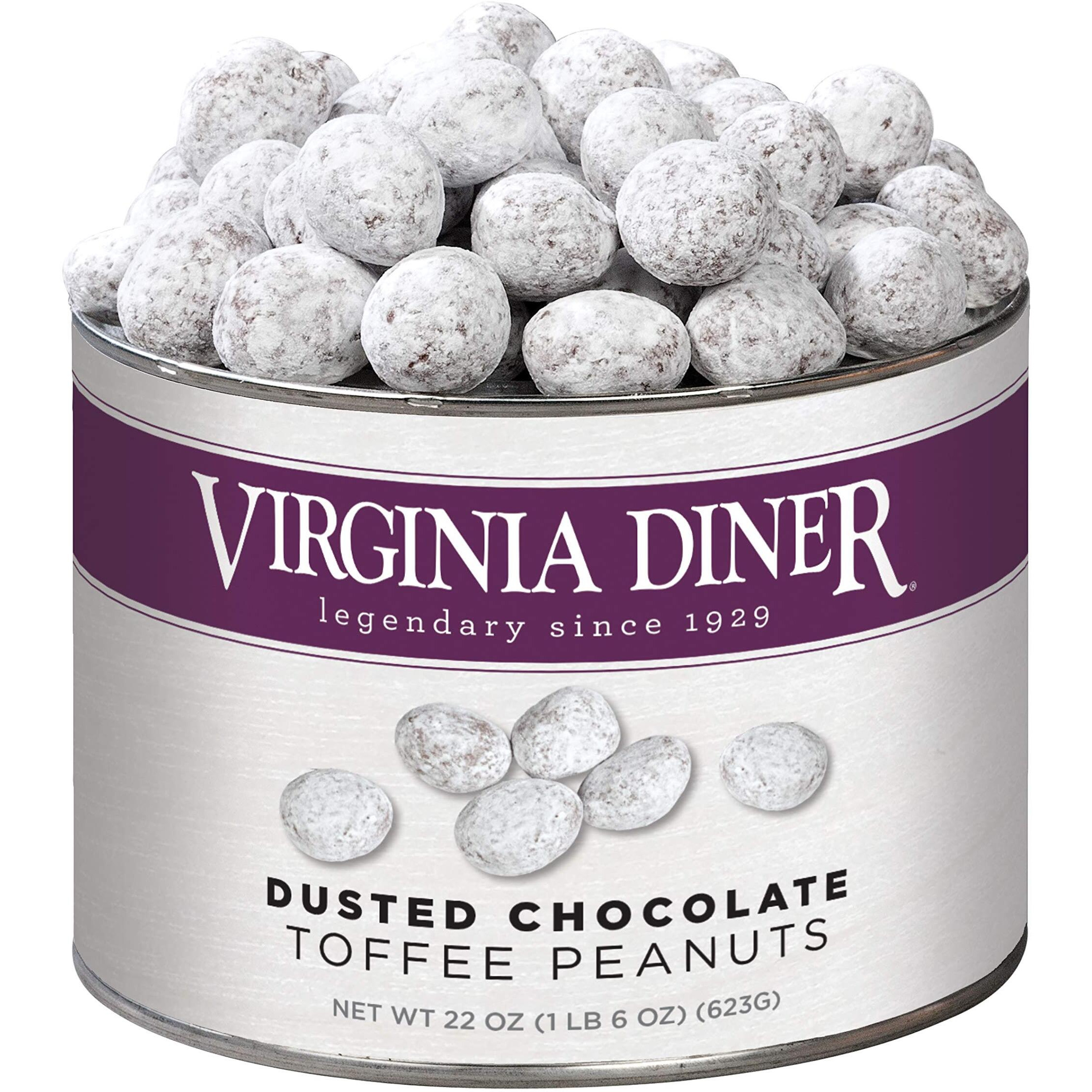 Virginia Diner - Gourmet Natural Extra Large Dusted Chocolate Toffee Virginia Peanuts, 22 Ounce Tin