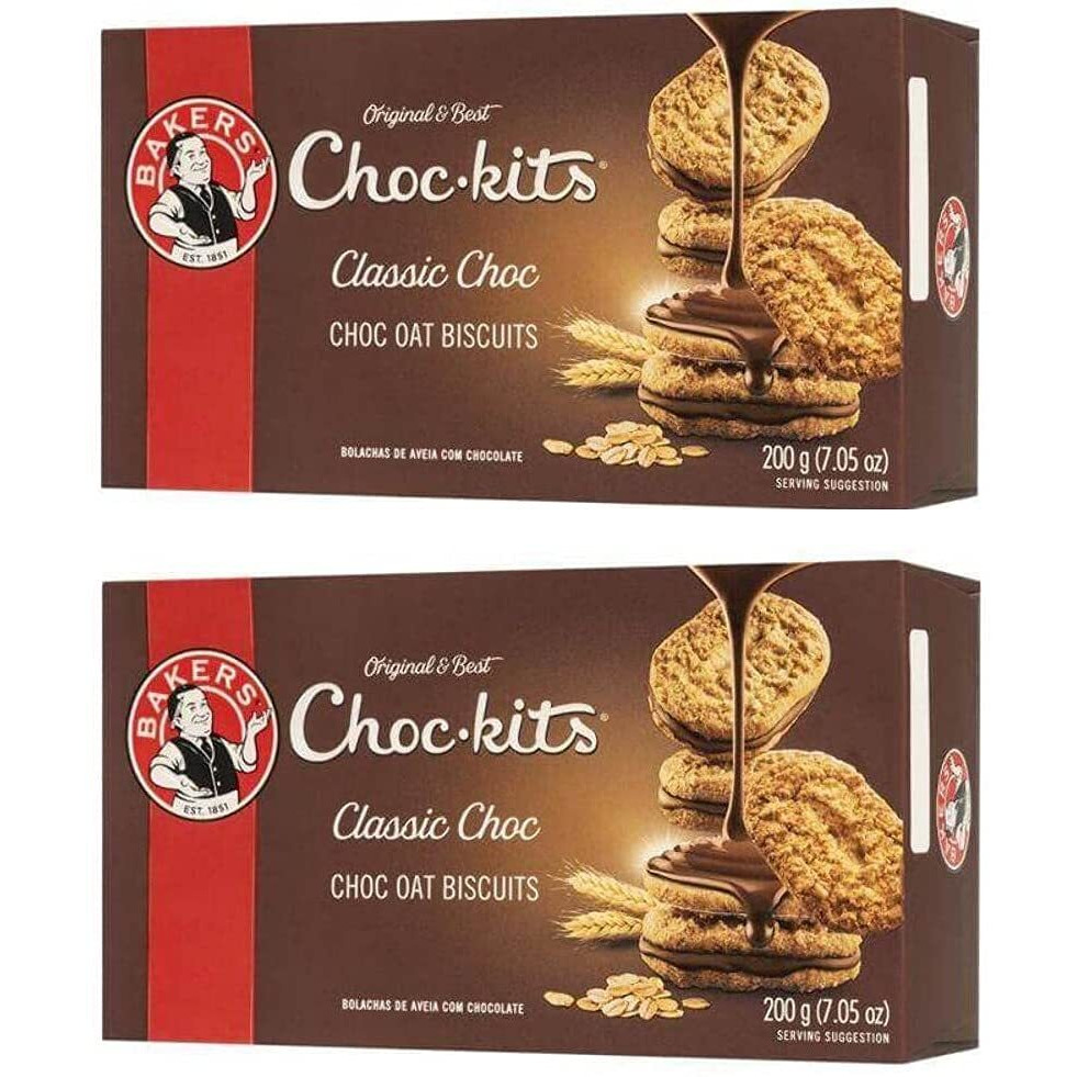Baker's Choc-Kits Crunchy Oat Biscuits/Cookie | Chocolate | Pack Of 2 | 32 - 40 Cookies A Box | Kosher | Halal | Real Chocolate | Finest Ingredients | 32Oz | Imported From South Africa|