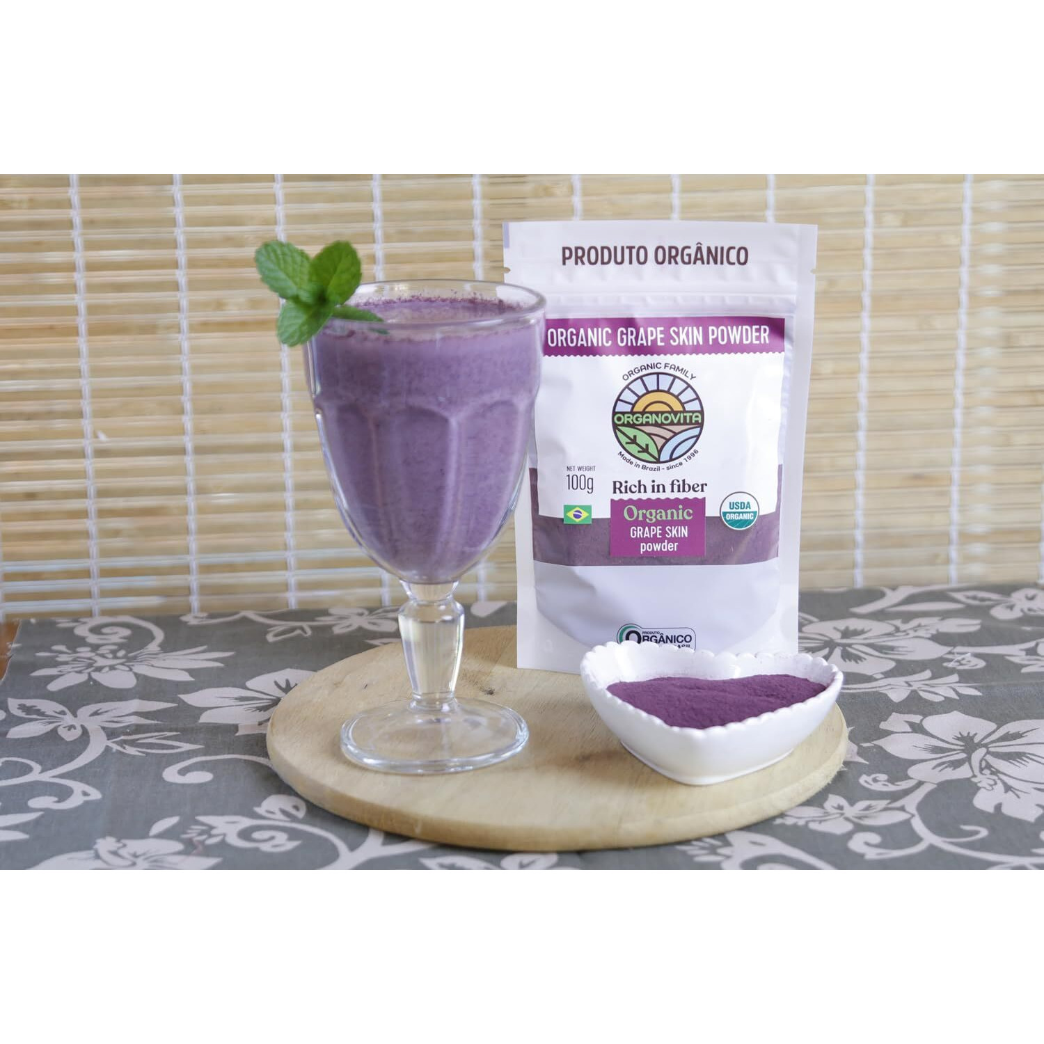 Organovita Organic Grape Skin Powder | Blend In Smoothies, Cakes | High Fiber Content, W/Cold-Pressed Natural Ingredients, Gluten-Free | All Purpose, Antioxidants Rich - Certified Usda (2.2 Lbs)