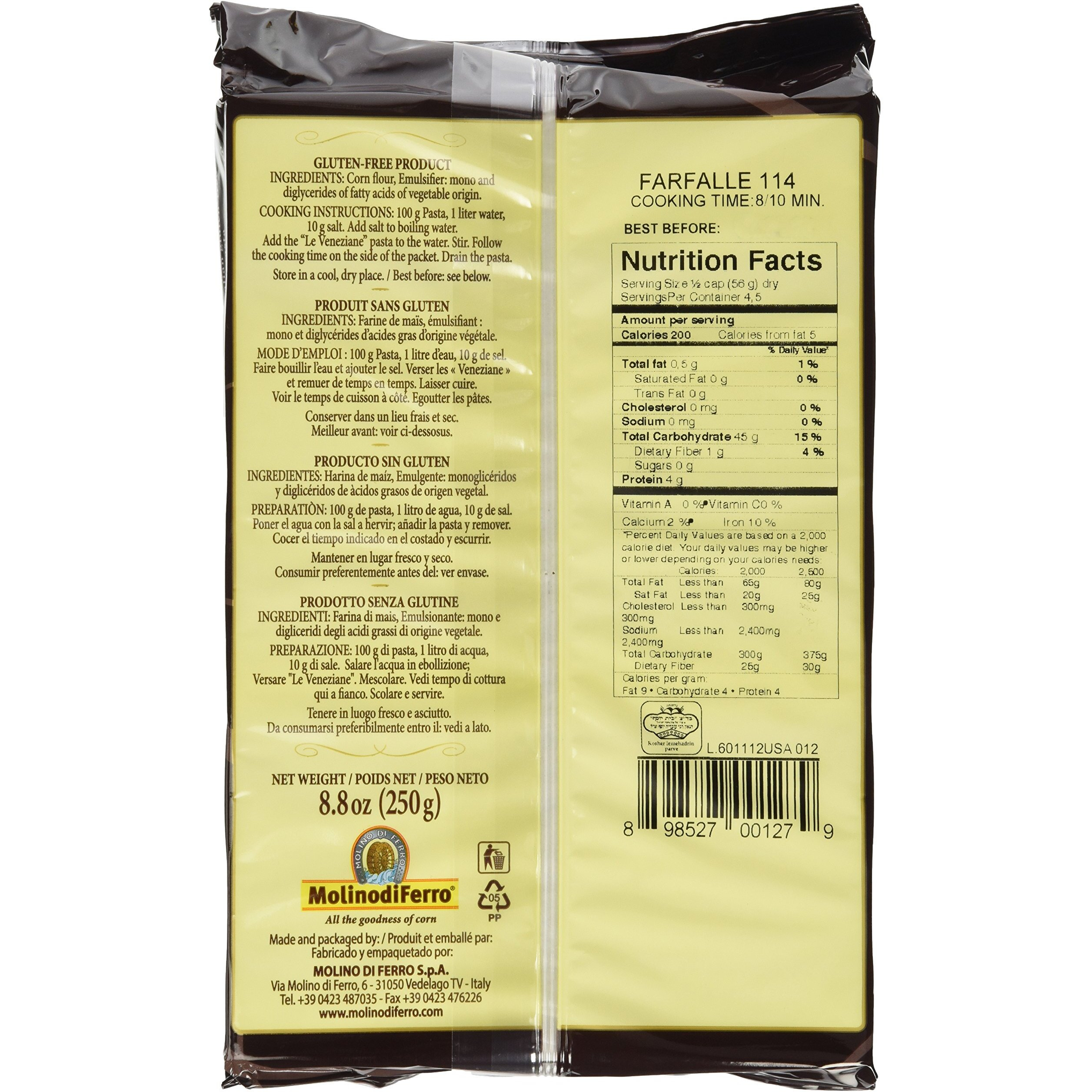 Le Veneziane - Italian Farfalle Pasta [Gluten-Free], (4)- 8.8 Oz. Pkgs