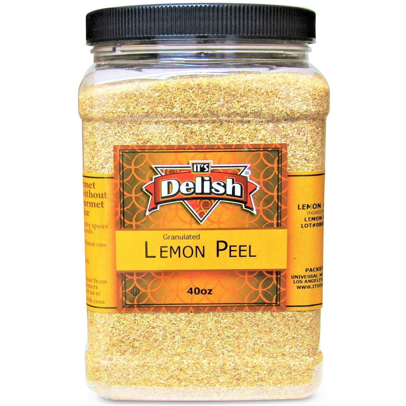 Gourmet Granulated Lemon Peel By Its Delish - 40 Oz Jumbo Reusable Container - 100% Natural Lemon Peel Granules Great Zest For Tea, Cooking, Baking, Flavoring, Seasoning - Kosher Ou, Vegan
